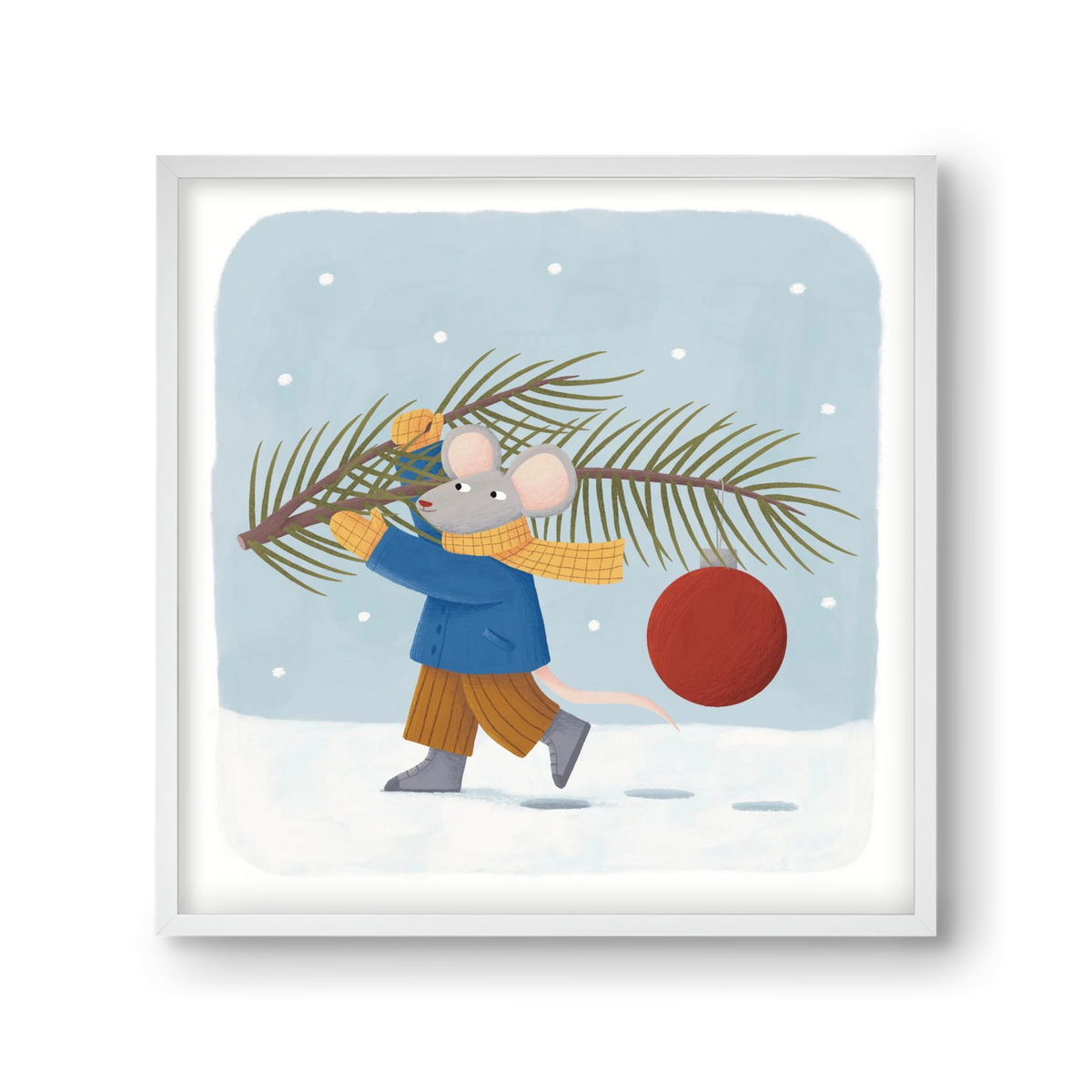 Egér karácsonyfadísszel, 30x30 cm (30x30 cm), Fehér keret