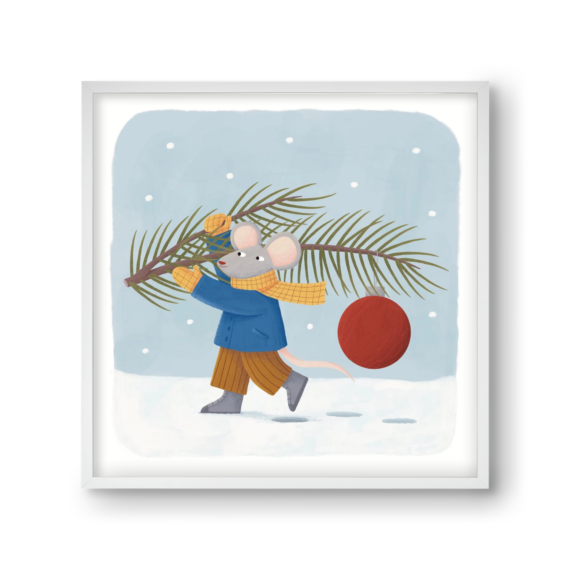 Egér karácsonyfadísszel, 30x30 cm (30x30 cm), Fehér keret