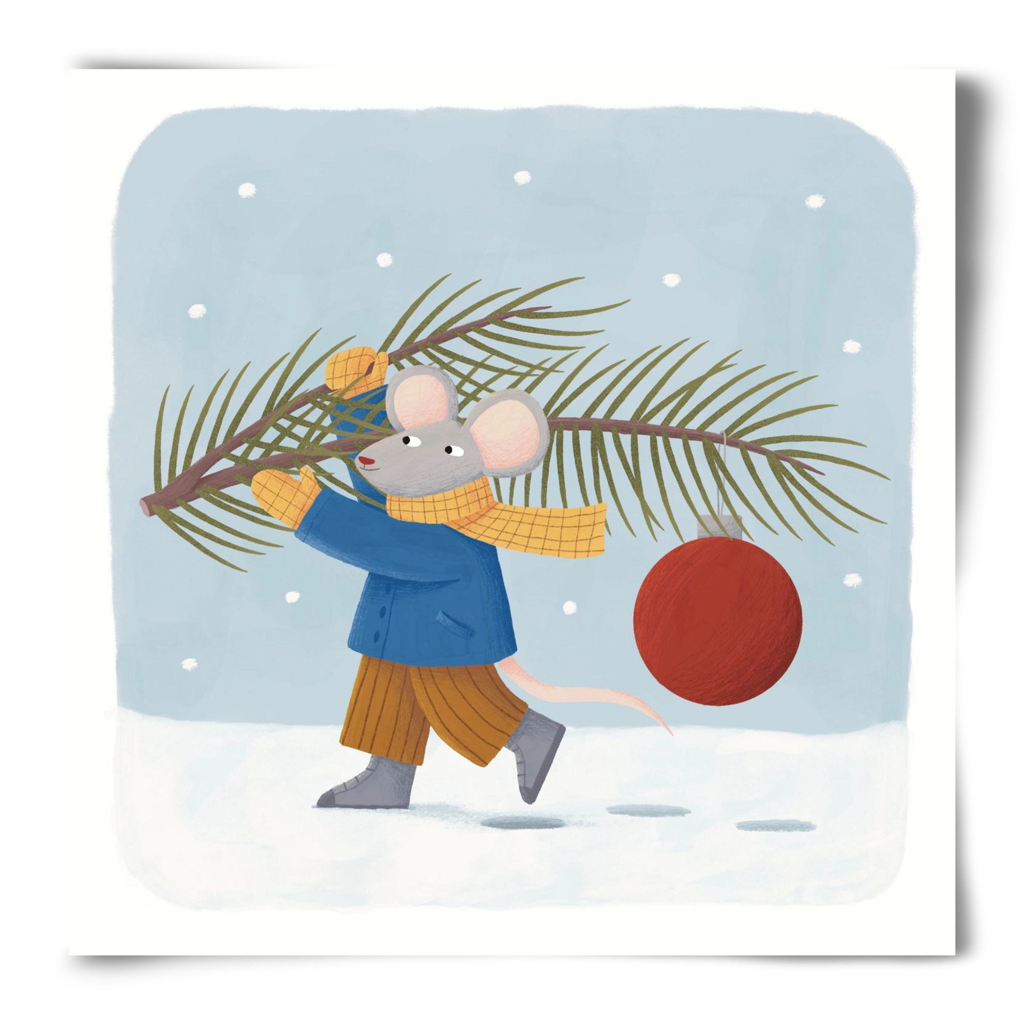 Egér karácsonyfadísszel, 50x50 cm, Keret nélkül