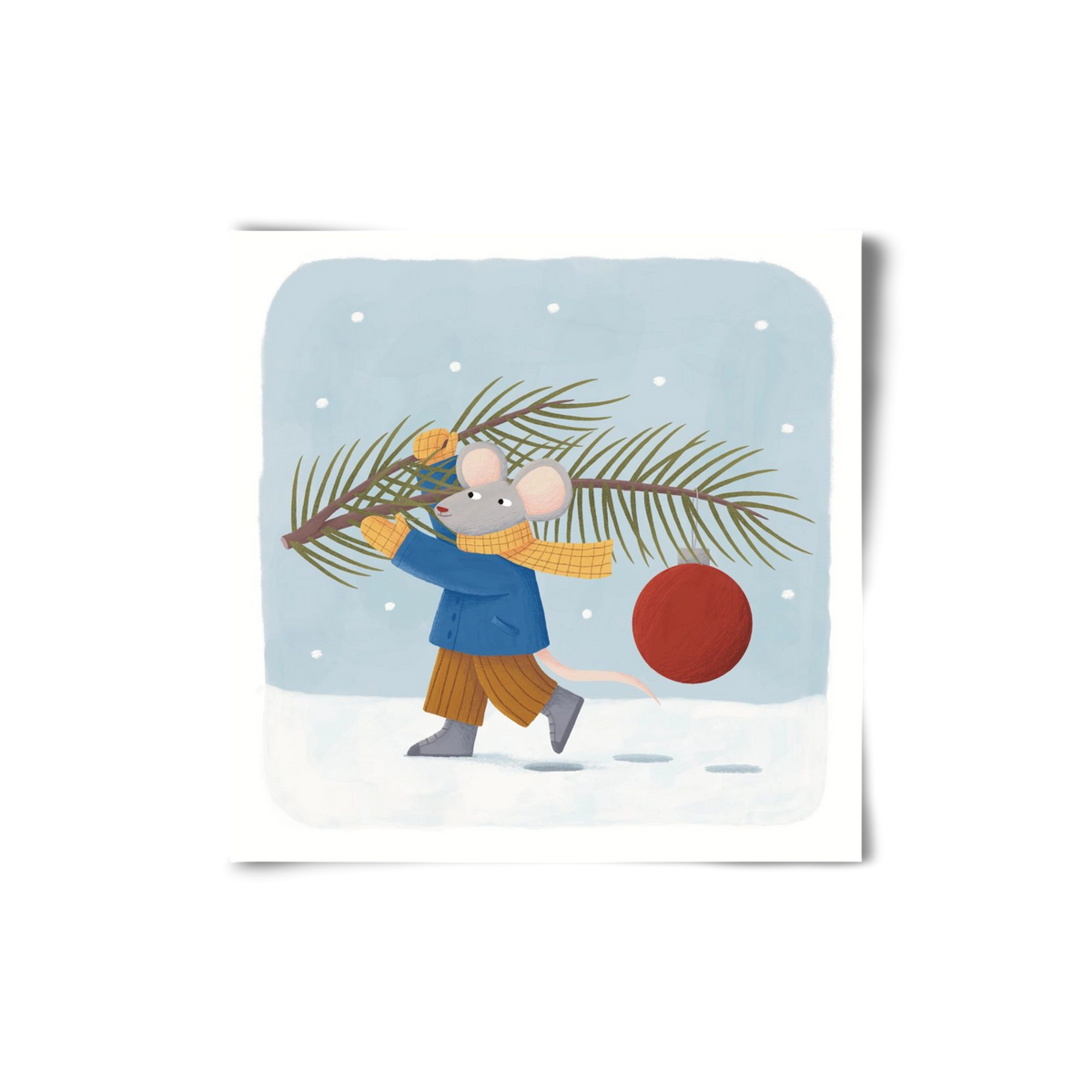 Egér karácsonyfadísszel, 20x20 cm, Keret nélkül