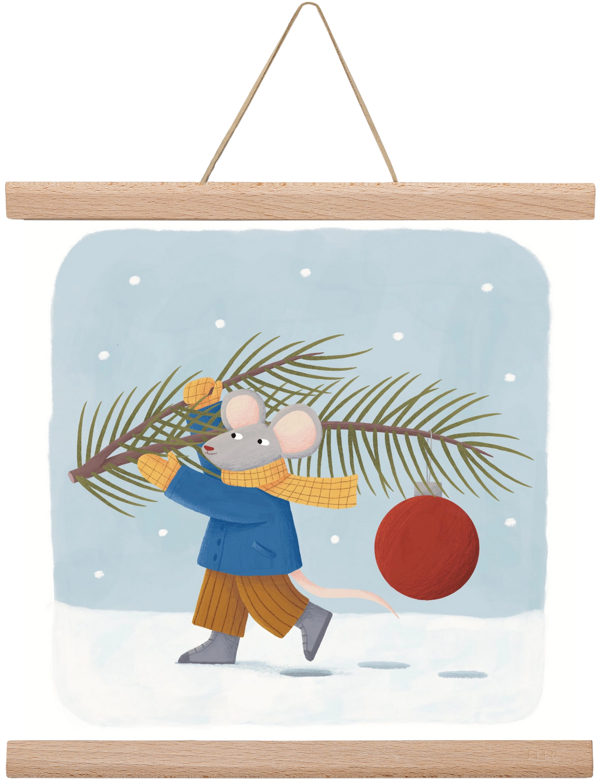 Egér karácsonyfadísszel, 30x30 cm (30x30 cm), Tölgy akasztó