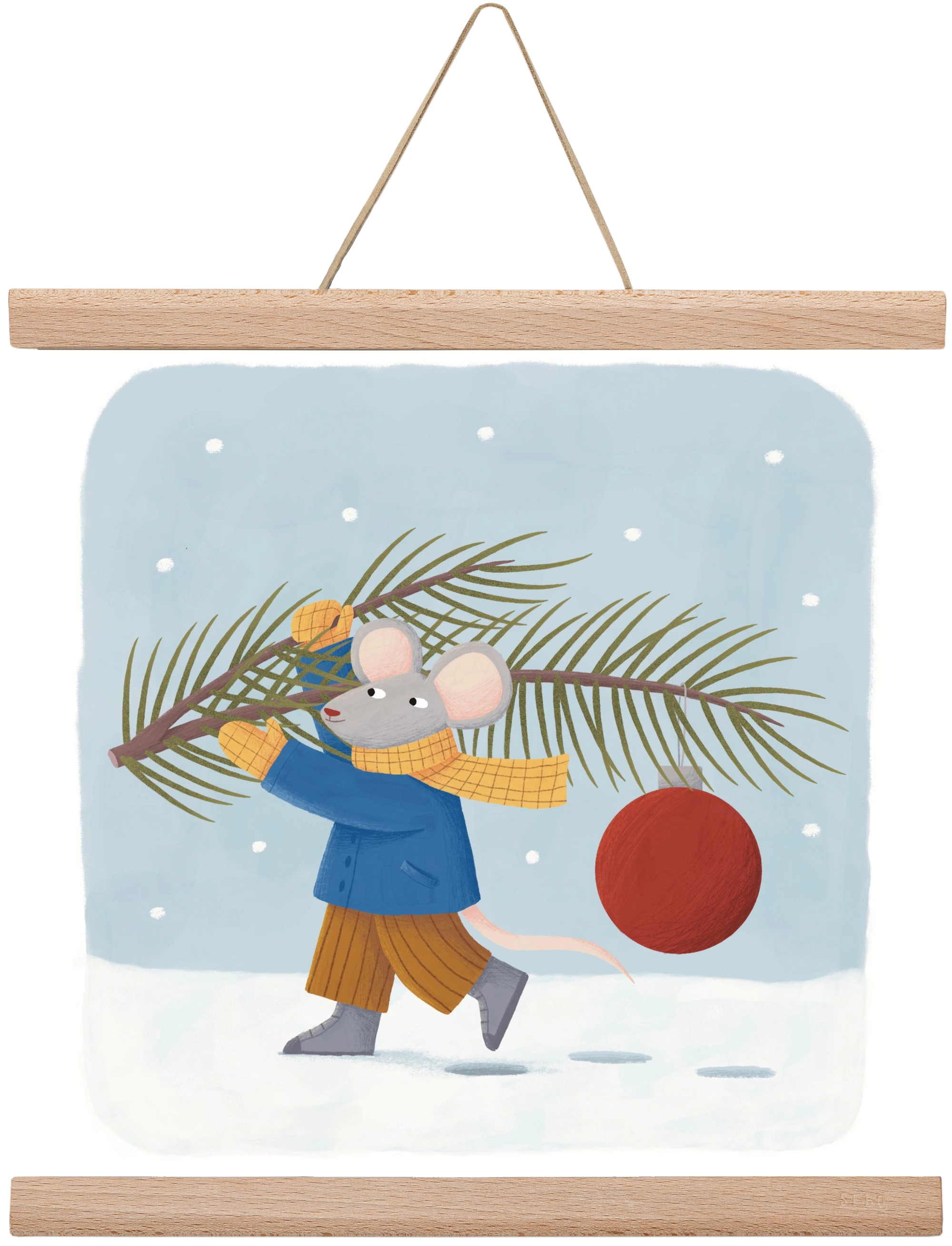 Egér karácsonyfadísszel, 30x30 cm (30x30 cm), Tölgy akasztó