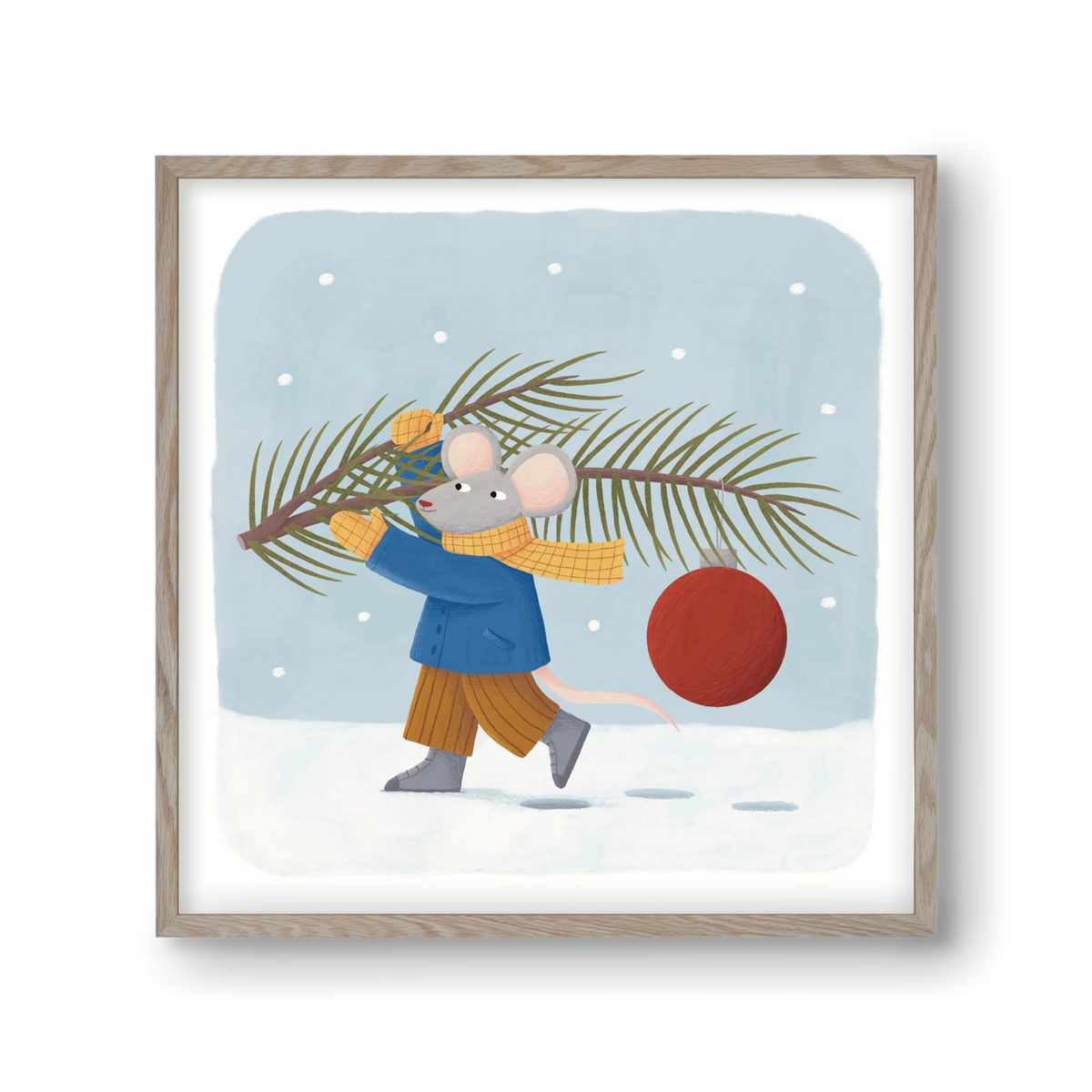 Egér karácsonyfadísszel, 30x30 cm (30x30 cm), Tölgy keret