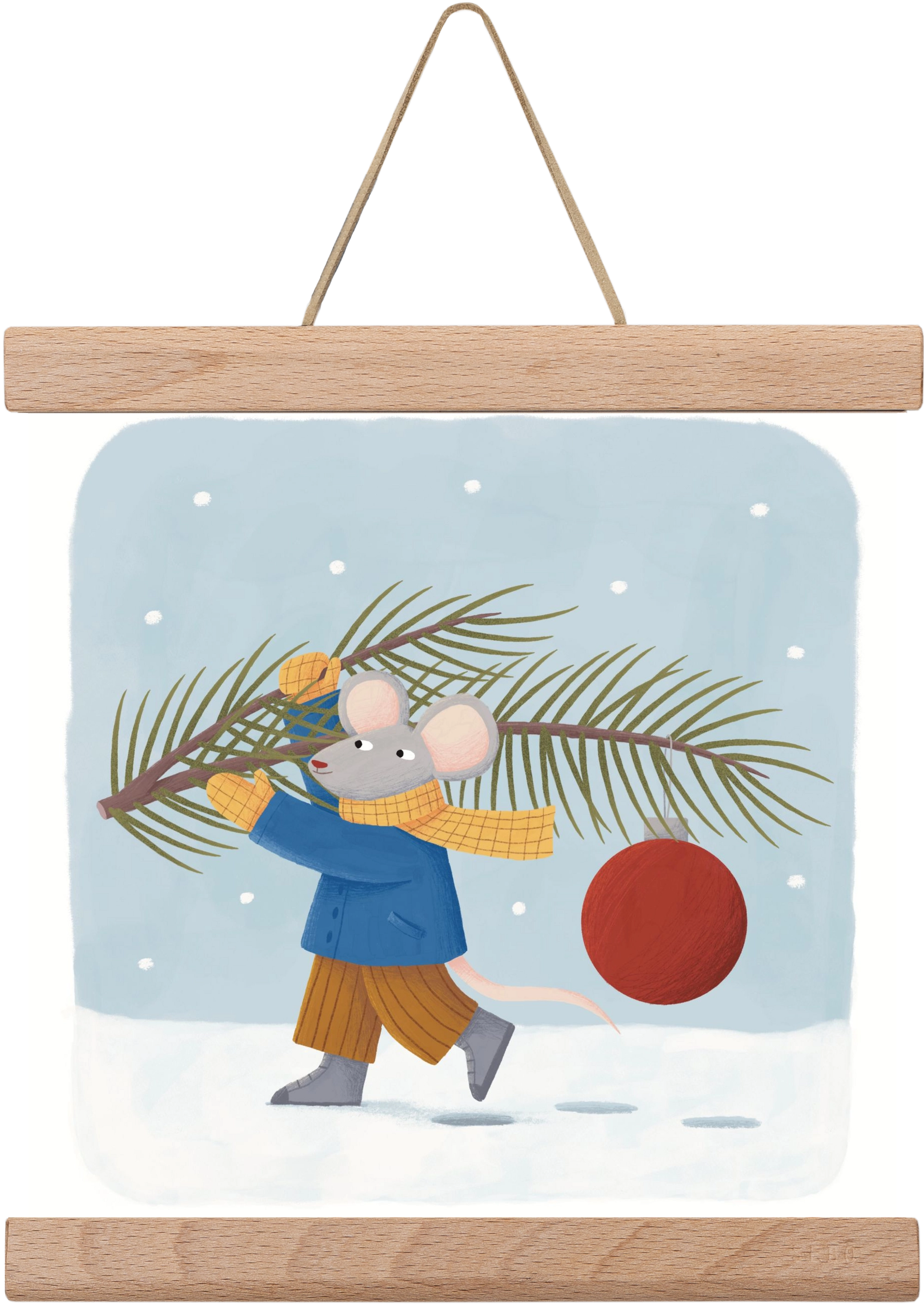 Egér karácsonyfadísszel, 20x20 cm (20x20 cm), Tölgy akasztó