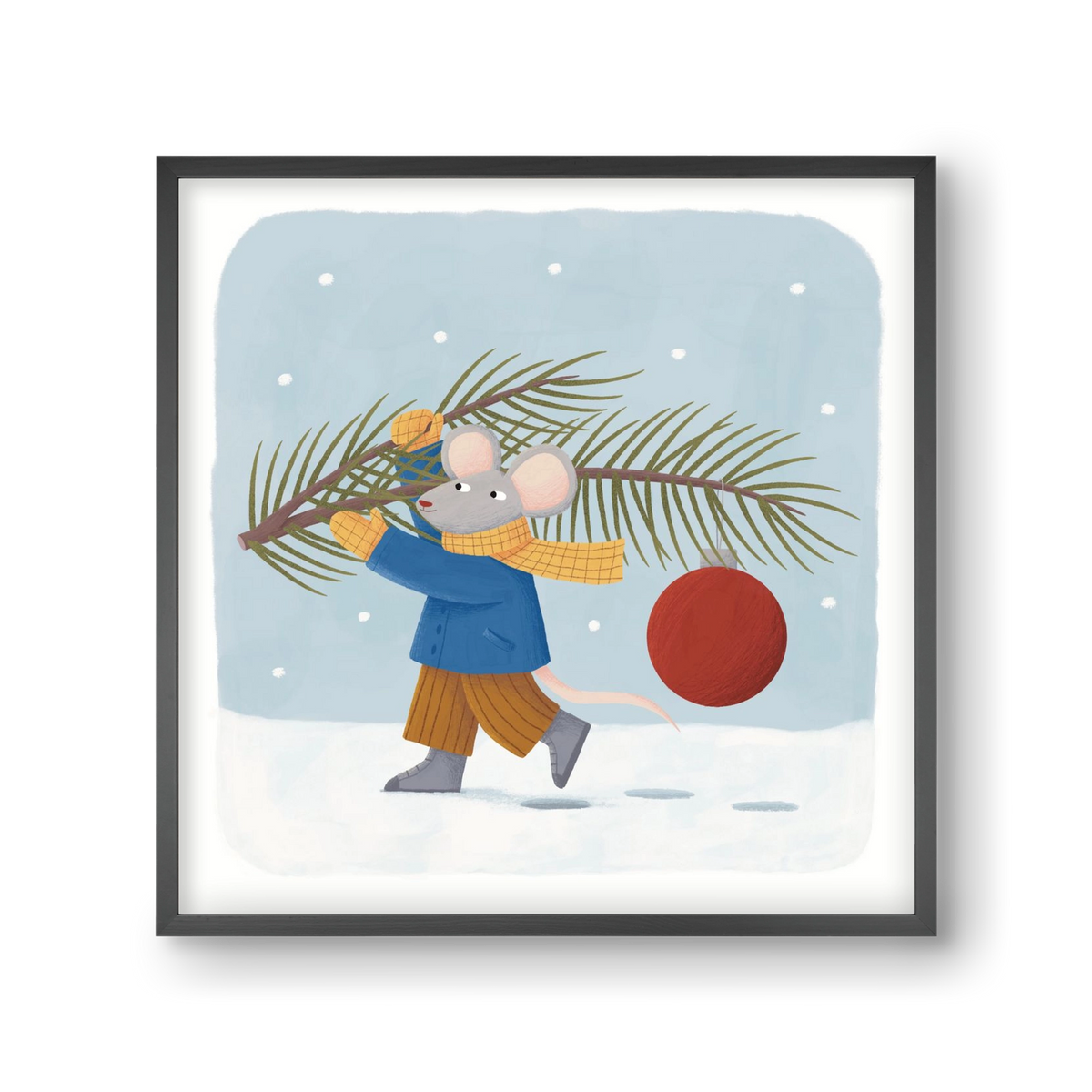 Egér karácsonyfadísszel, 30x30 cm (30x30 cm), Fekete keret