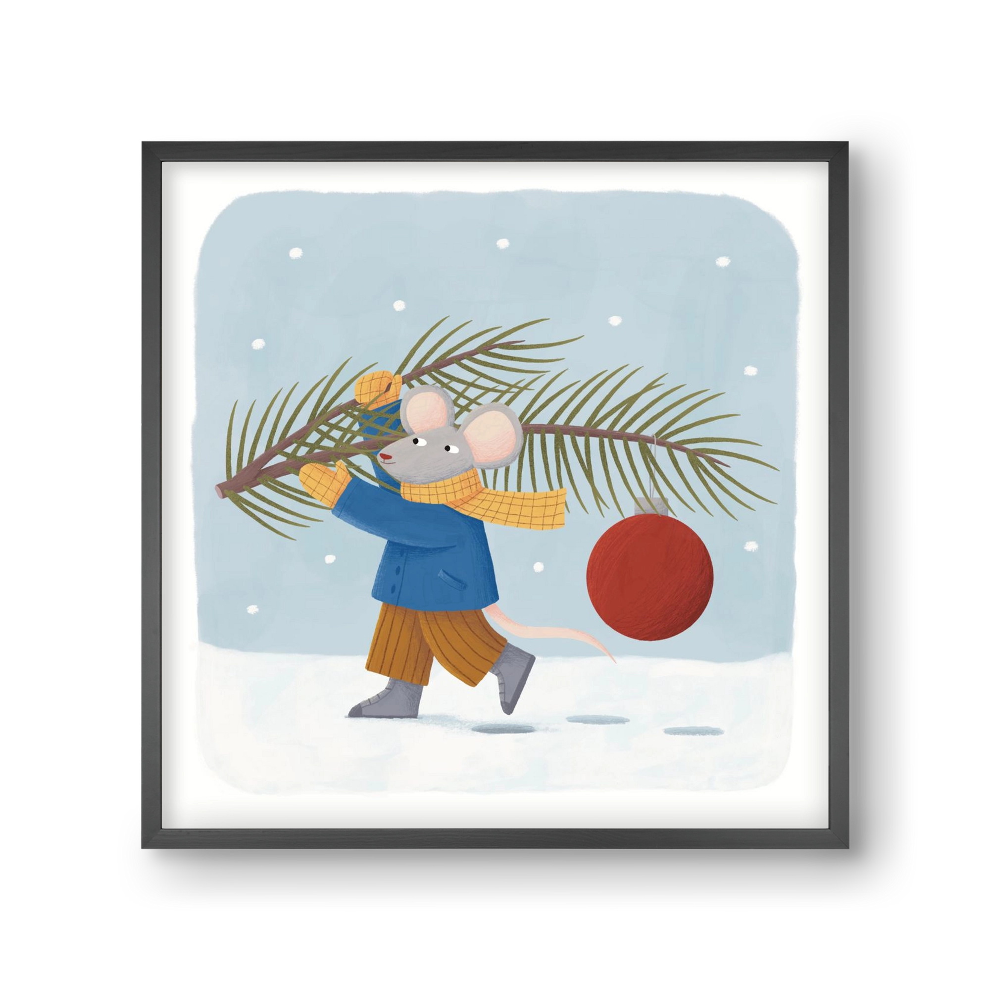 Egér karácsonyfadísszel, 30x30 cm (30x30 cm), Fekete keret