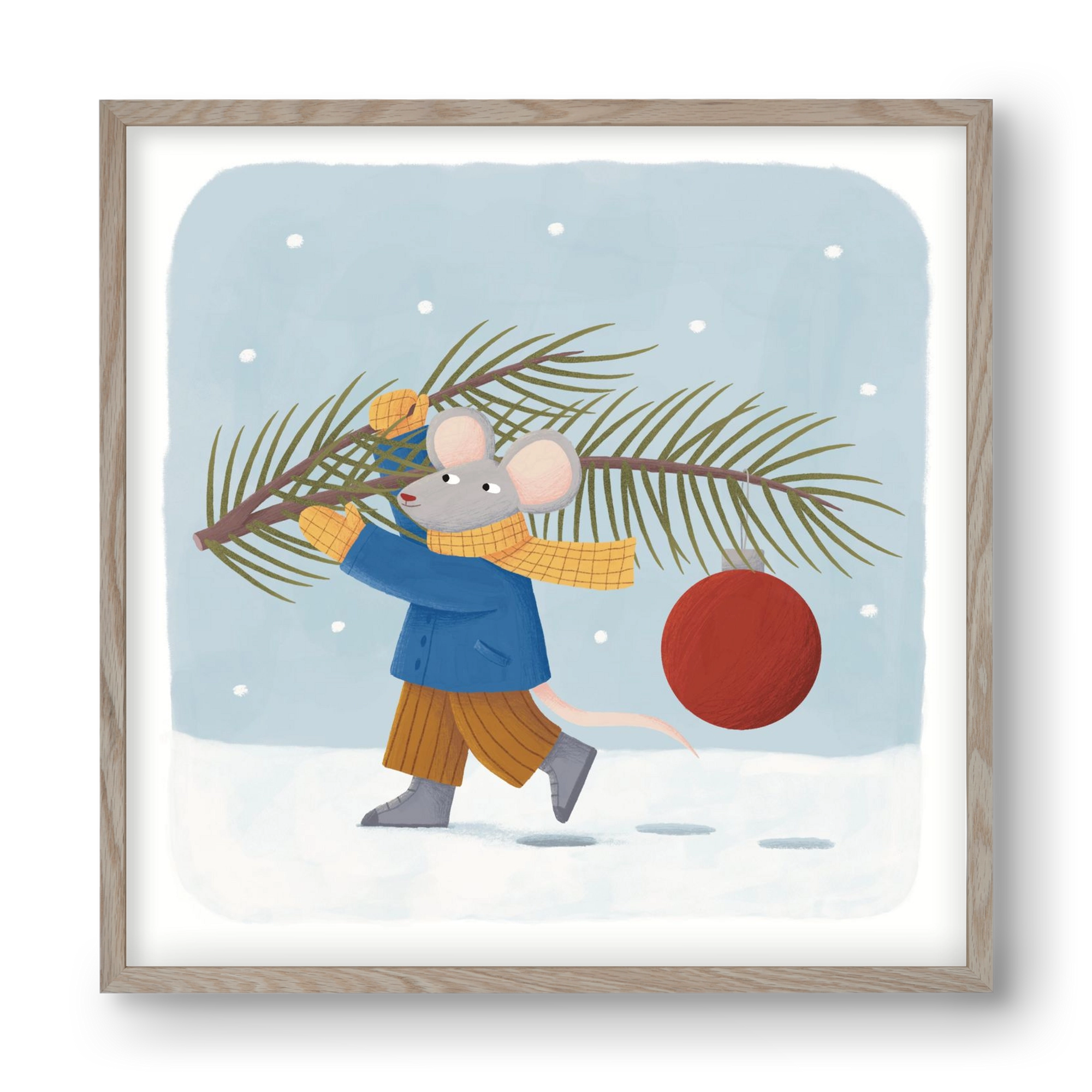 Egér karácsonyfadísszel, 40x40 cm (40x40 cm), Tölgy keret