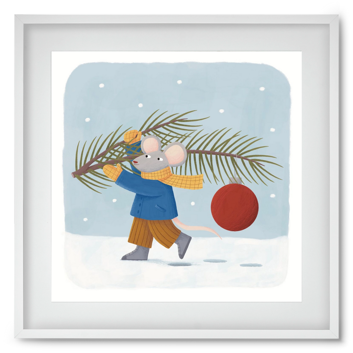 Egér karácsonyfadísszel, 50x50 cm (40x40 cm), Fehér keret, paszpartuval