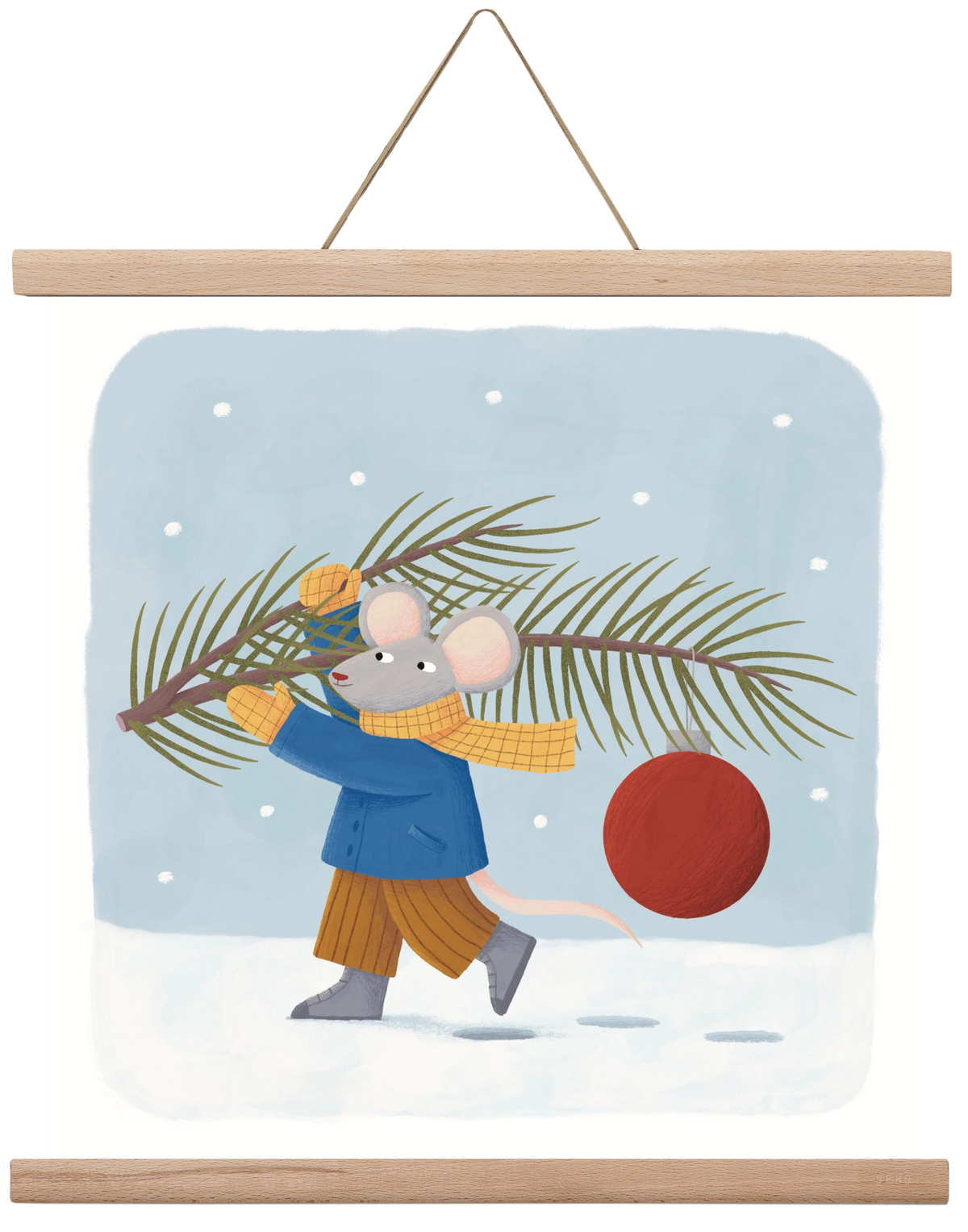 Egér karácsonyfadísszel, 40x40 cm (40x40 cm), Tölgy akasztó