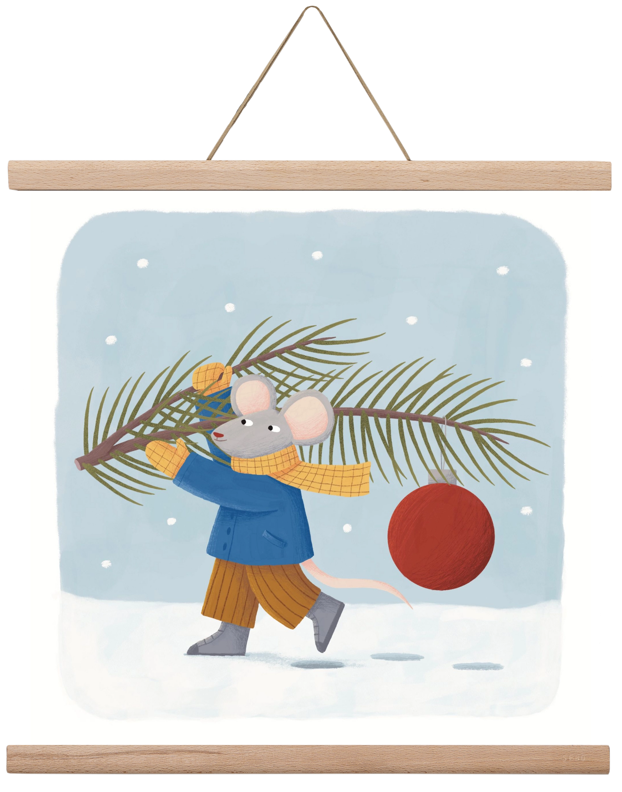 Egér karácsonyfadísszel, 40x40 cm (40x40 cm), Tölgy akasztó