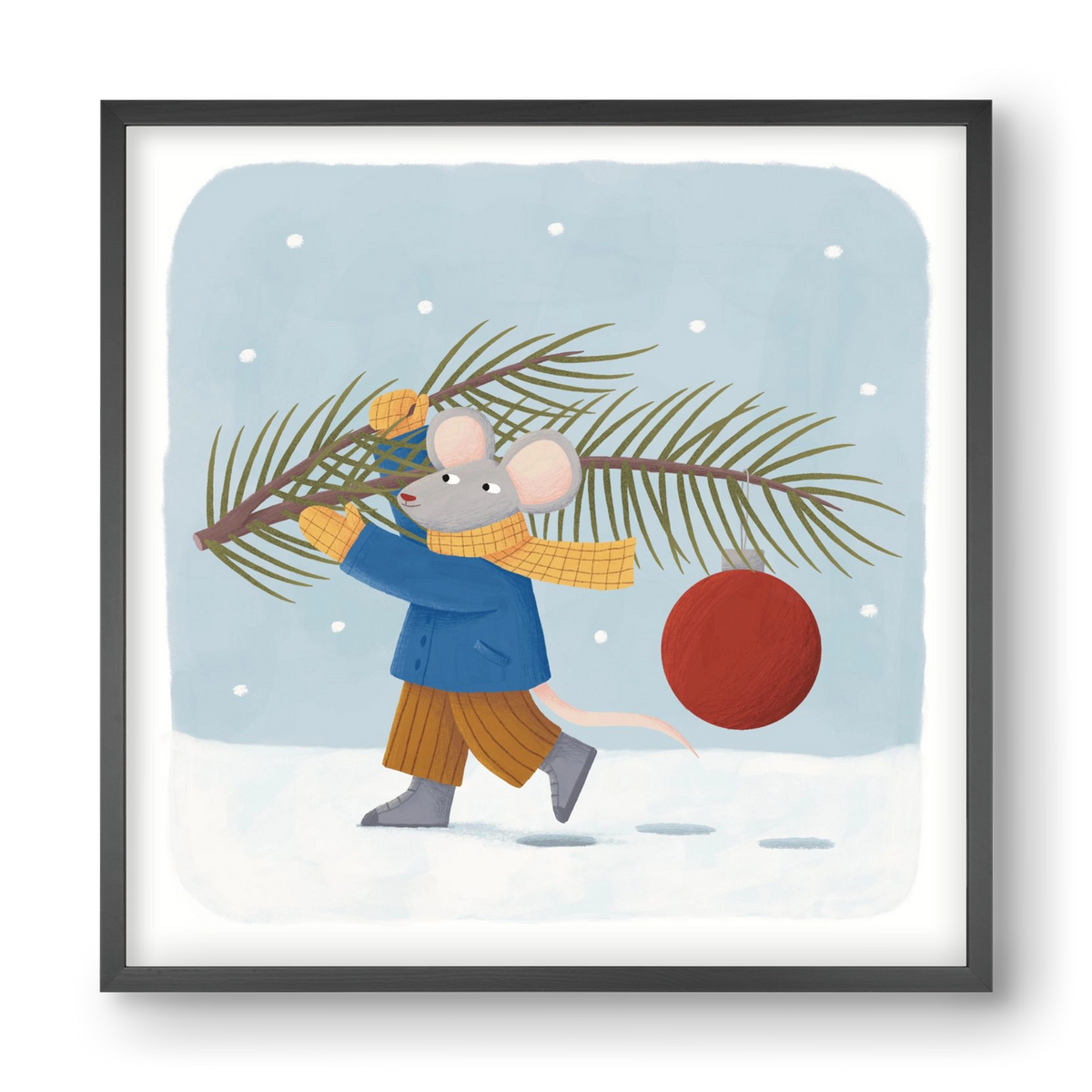 Egér karácsonyfadísszel, 40x40 cm (40x40 cm), Fekete keret