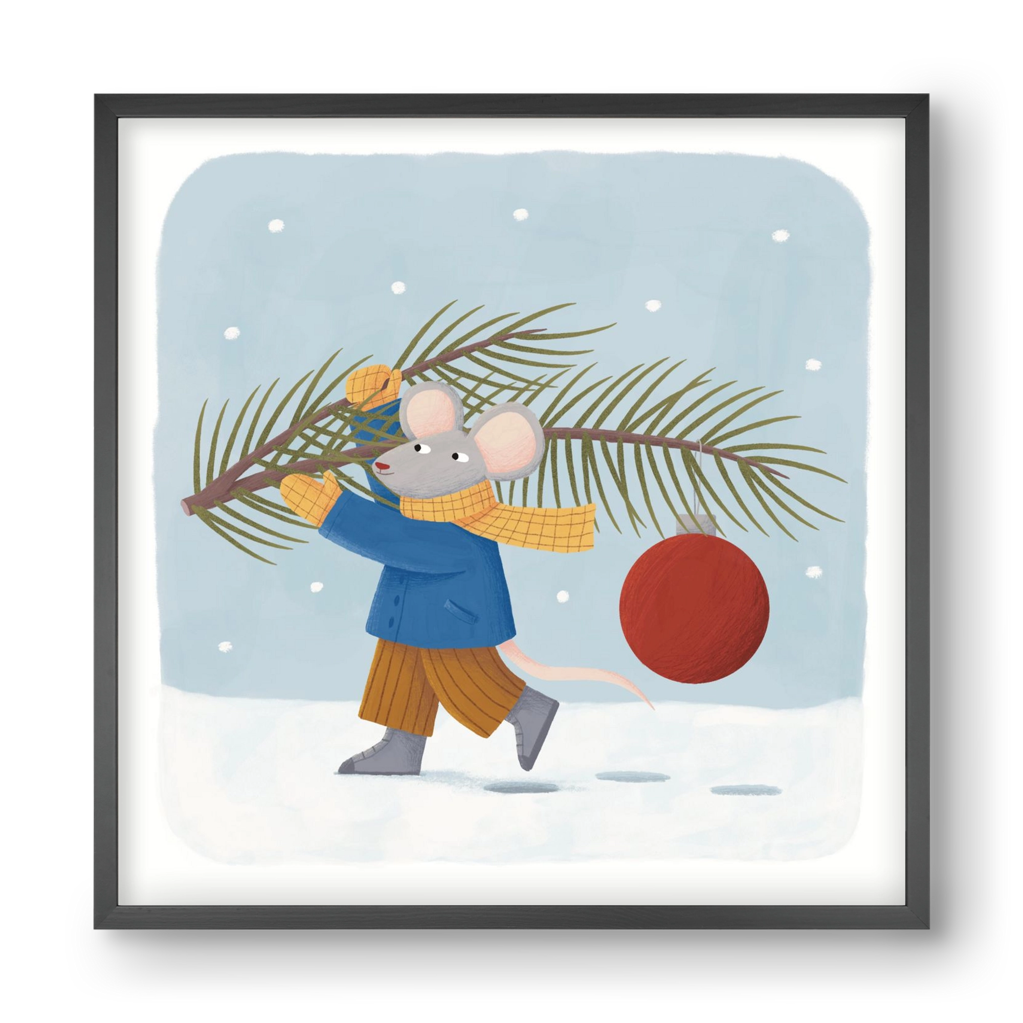Egér karácsonyfadísszel, 40x40 cm (40x40 cm), Fekete keret