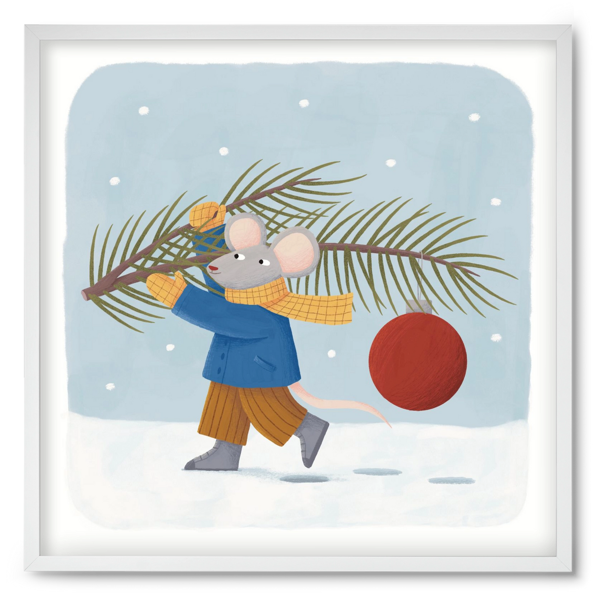 Egér karácsonyfadísszel, 50x50 cm (50x50 cm), Fehér keret