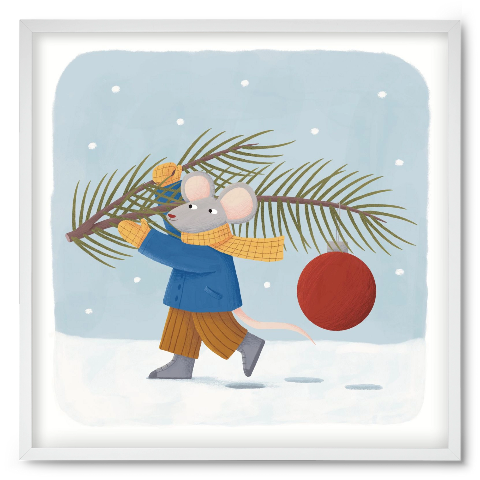 Egér karácsonyfadísszel, 50x50 cm (50x50 cm), Fehér keret