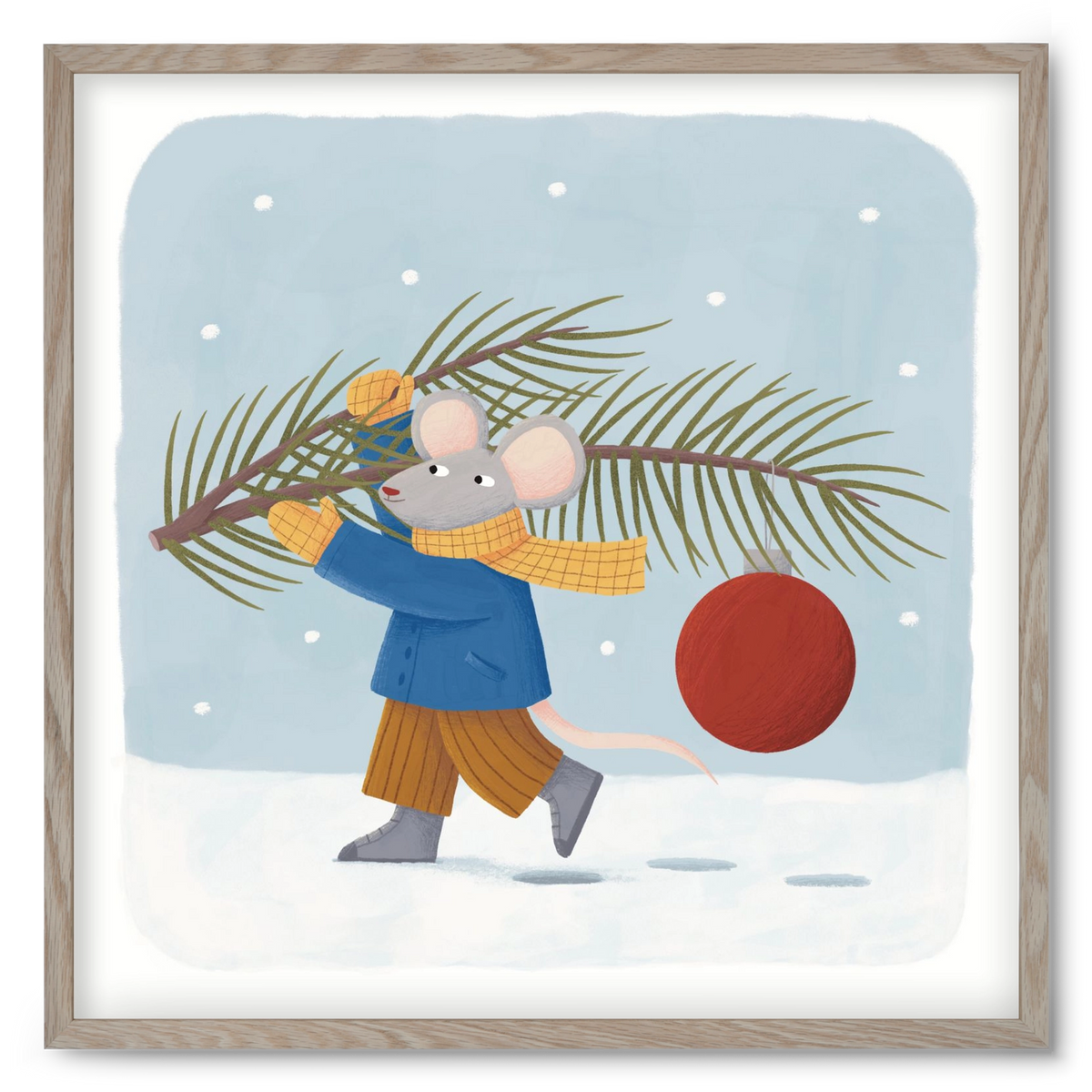 Egér karácsonyfadísszel, 50x50 cm (50x50 cm), Tölgy keret