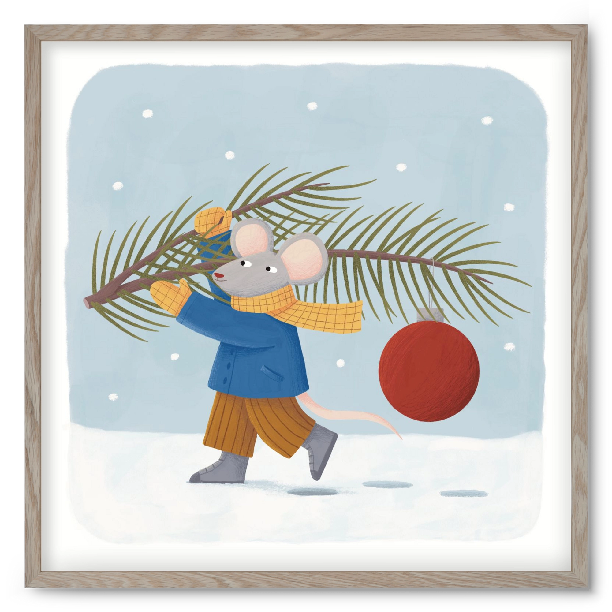 Egér karácsonyfadísszel, 50x50 cm (50x50 cm), Tölgy keret