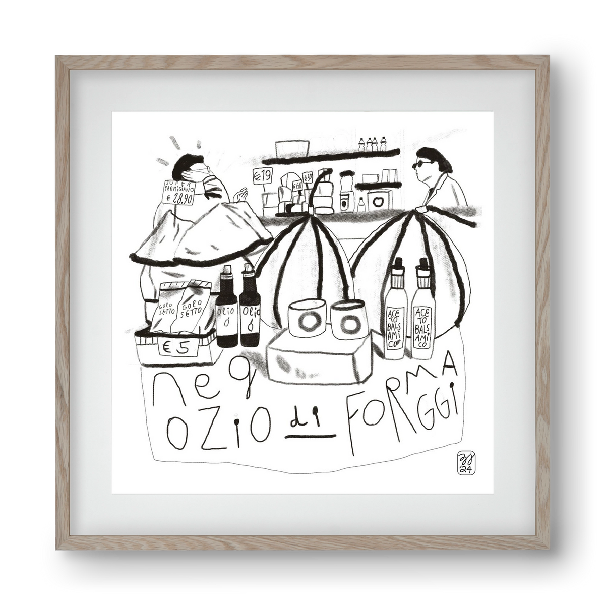 Negozio di Formaggi, 40x40 cm (30x30 cm), Tölgy keret, paszpartuval