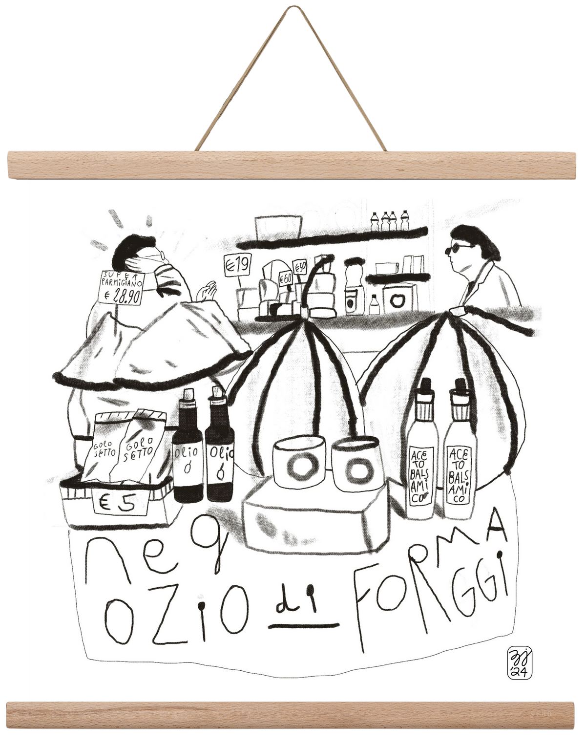 Negozio di Formaggi, 40x40 cm (40x40 cm), Tölgy akasztó