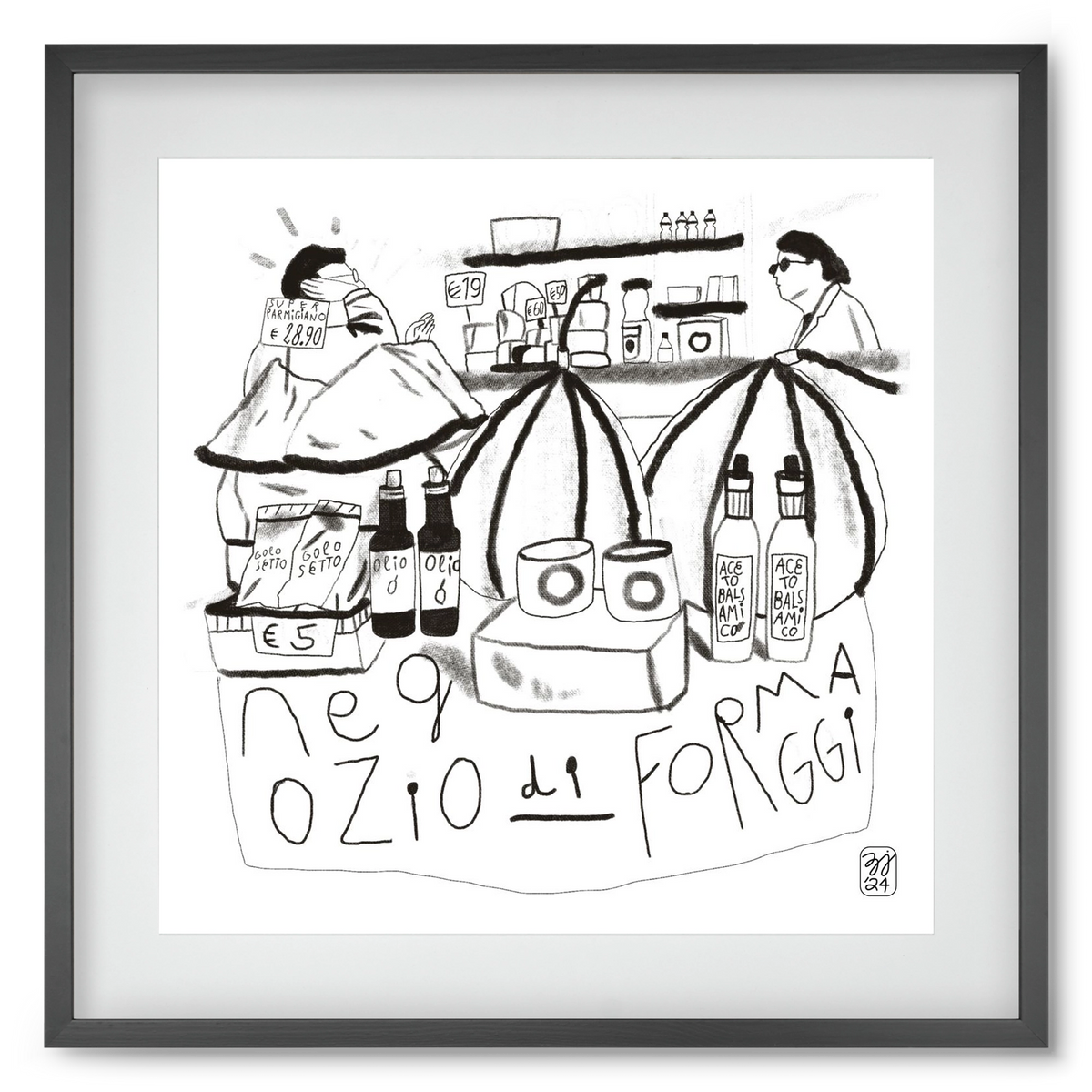 Negozio di Formaggi, 50x50 cm (40x40 cm), Fekete keret, paszpartuval