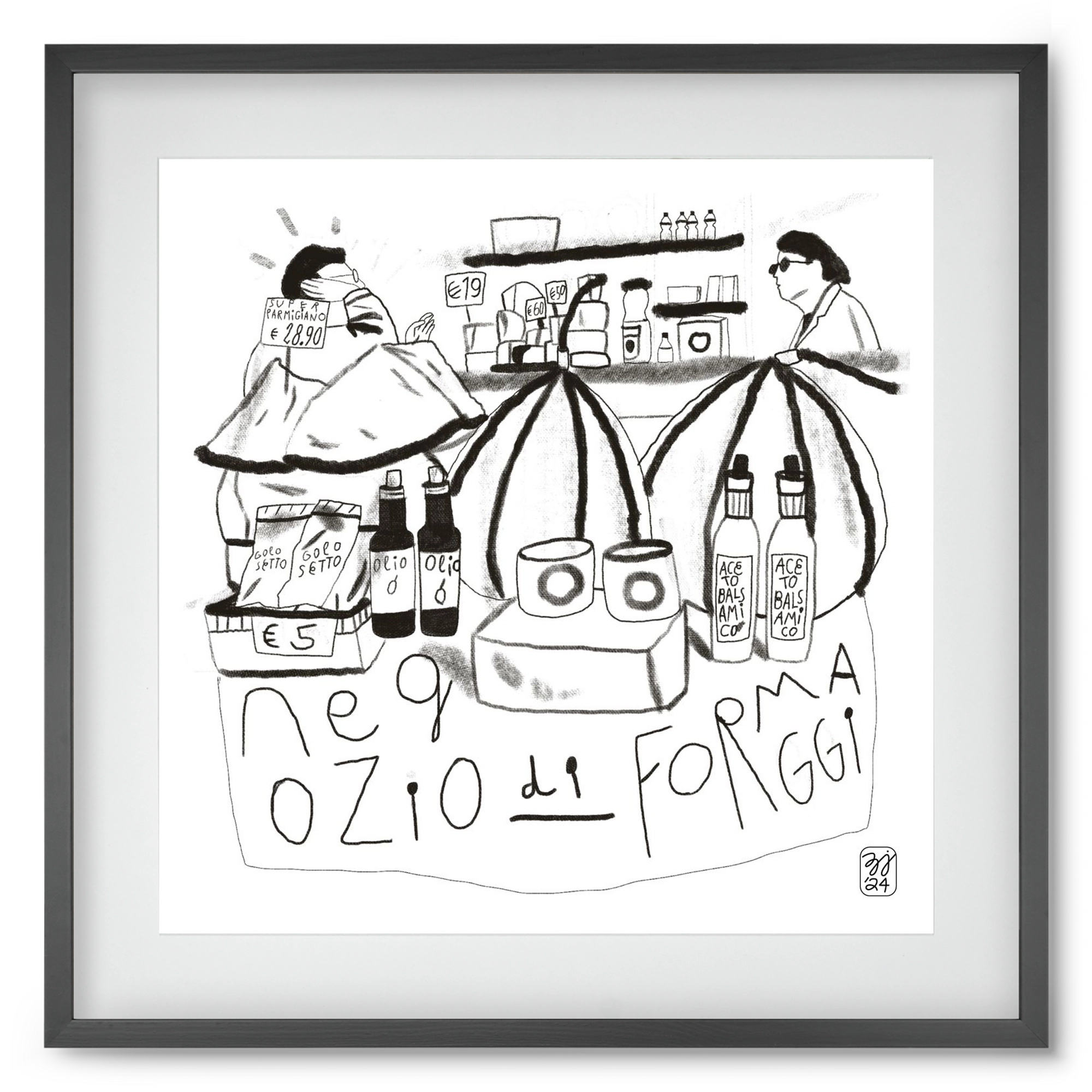 Negozio di Formaggi, 50x50 cm (40x40 cm), Fekete keret, paszpartuval