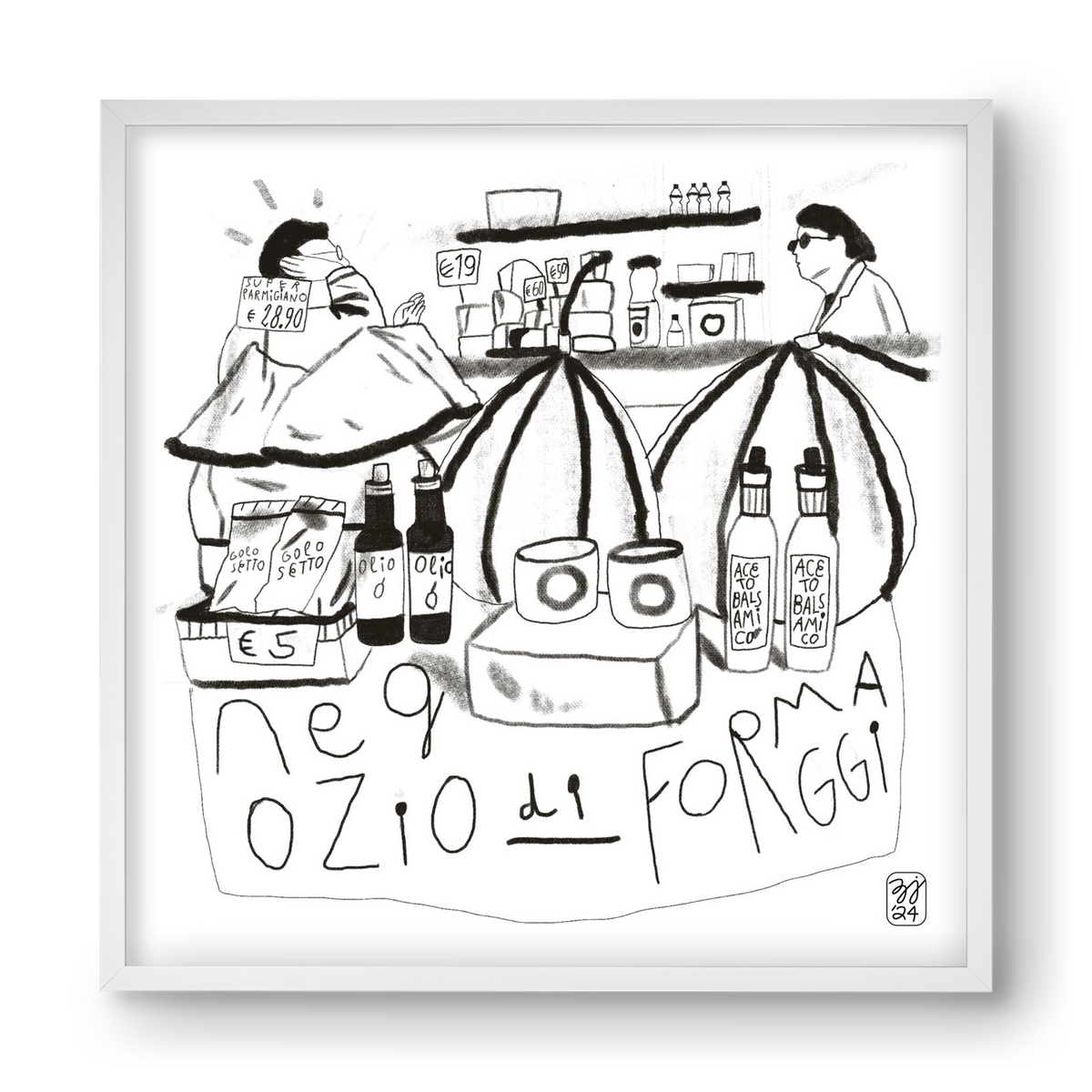 Negozio di Formaggi, 40x40 cm (40x40 cm), Fehér keret