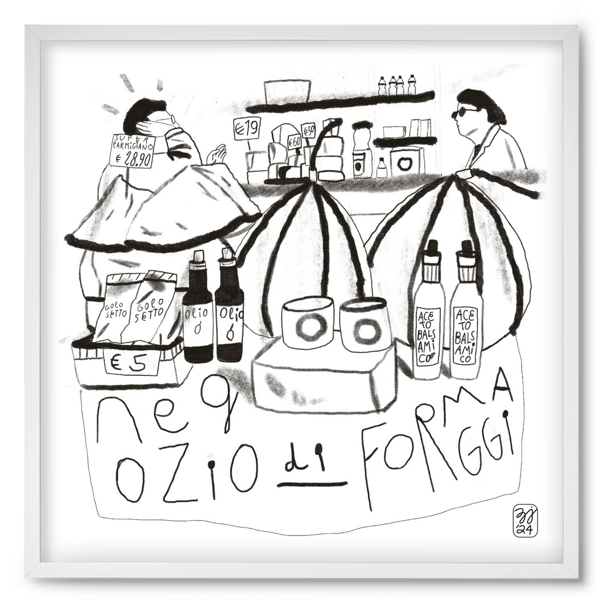 Negozio di Formaggi, 50x50 cm (50x50 cm), Fehér keret