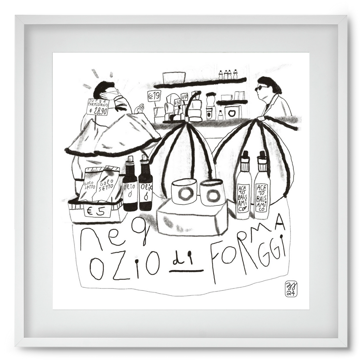 Negozio di Formaggi, 50x50 cm (40x40 cm), Fehér keret, paszpartuval