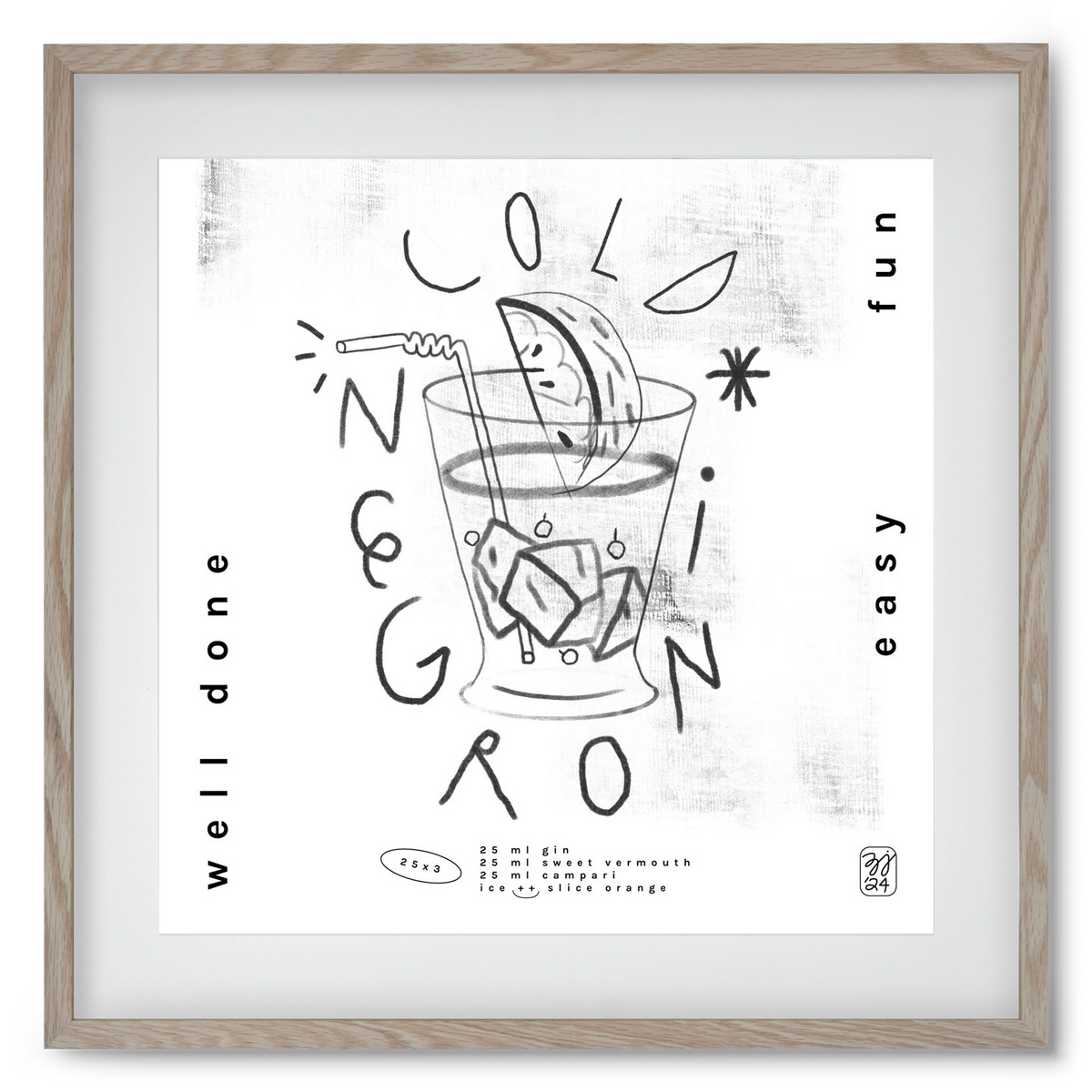 Negroni, 50x50 cm (40x40 cm), Tölgy keret, paszpartuval