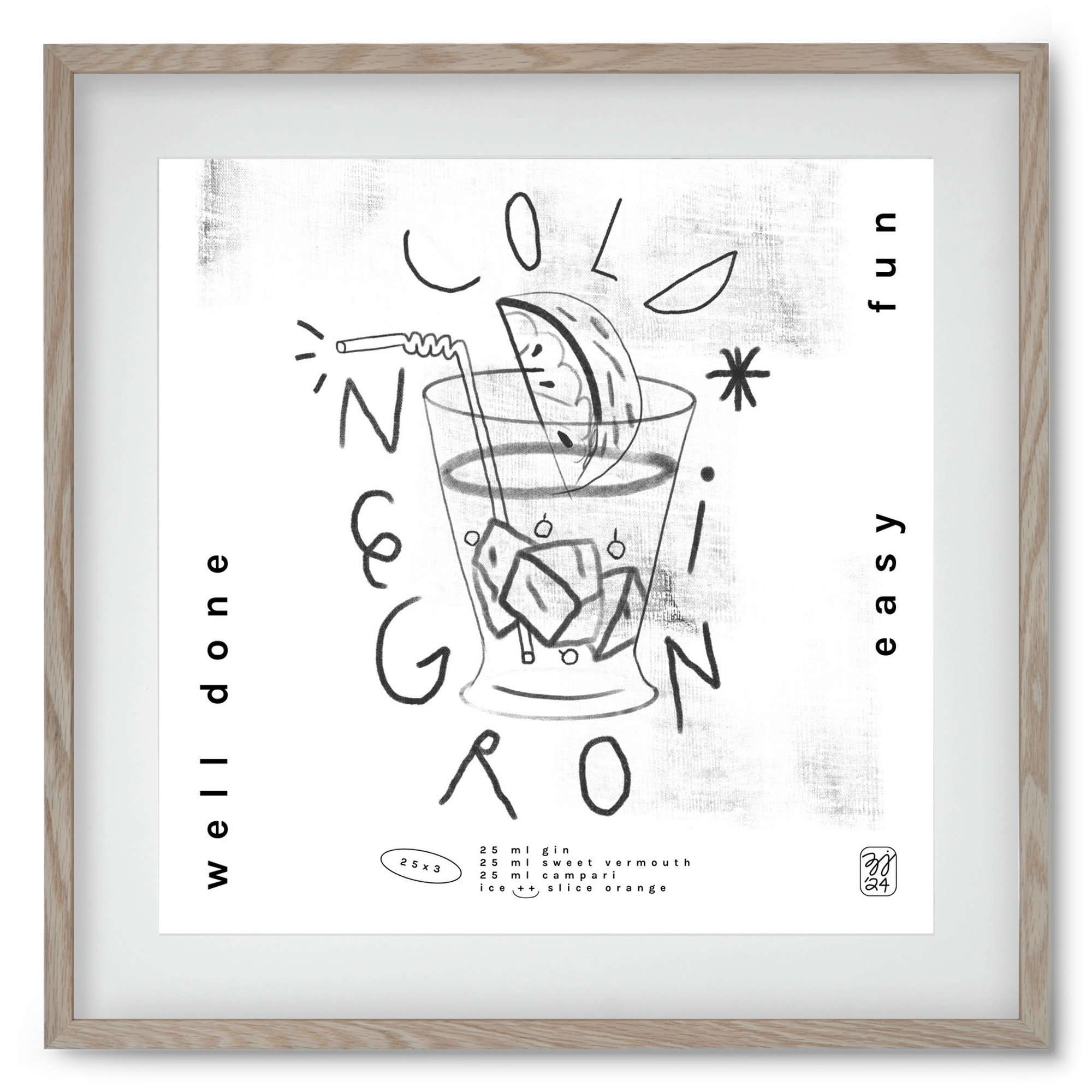 Negroni, 50x50 cm (40x40 cm), Tölgy keret, paszpartuval