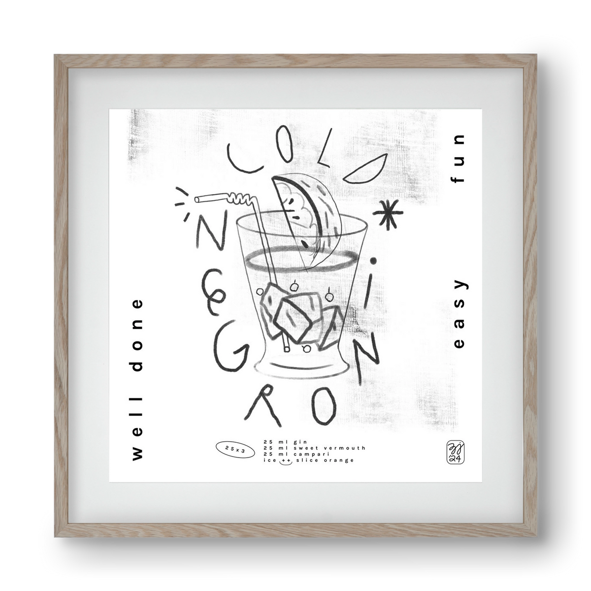 Negroni, 40x40 cm (30x30 cm), Tölgy keret, paszpartuval