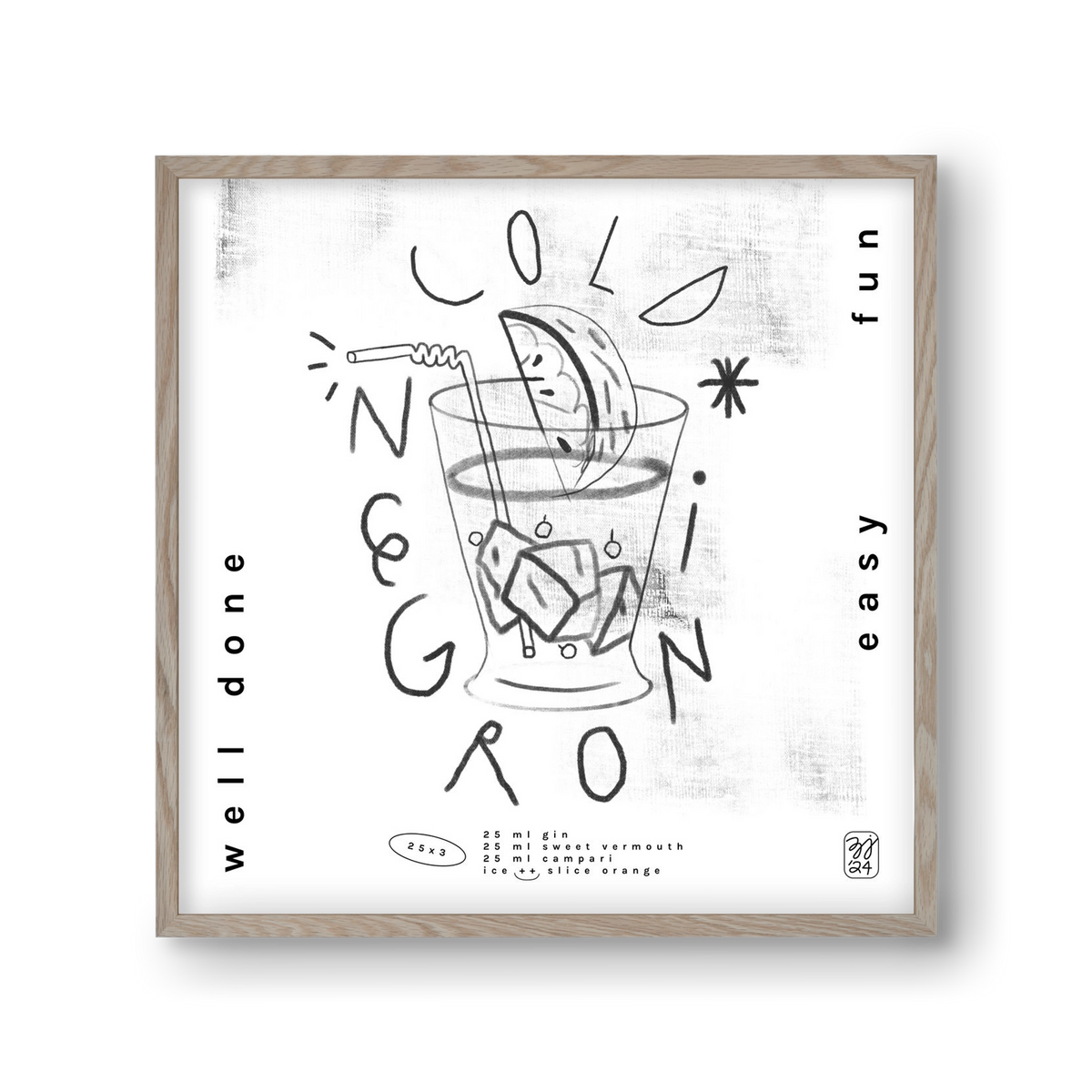 Negroni, 30x30 cm (30x30 cm), Tölgy keret