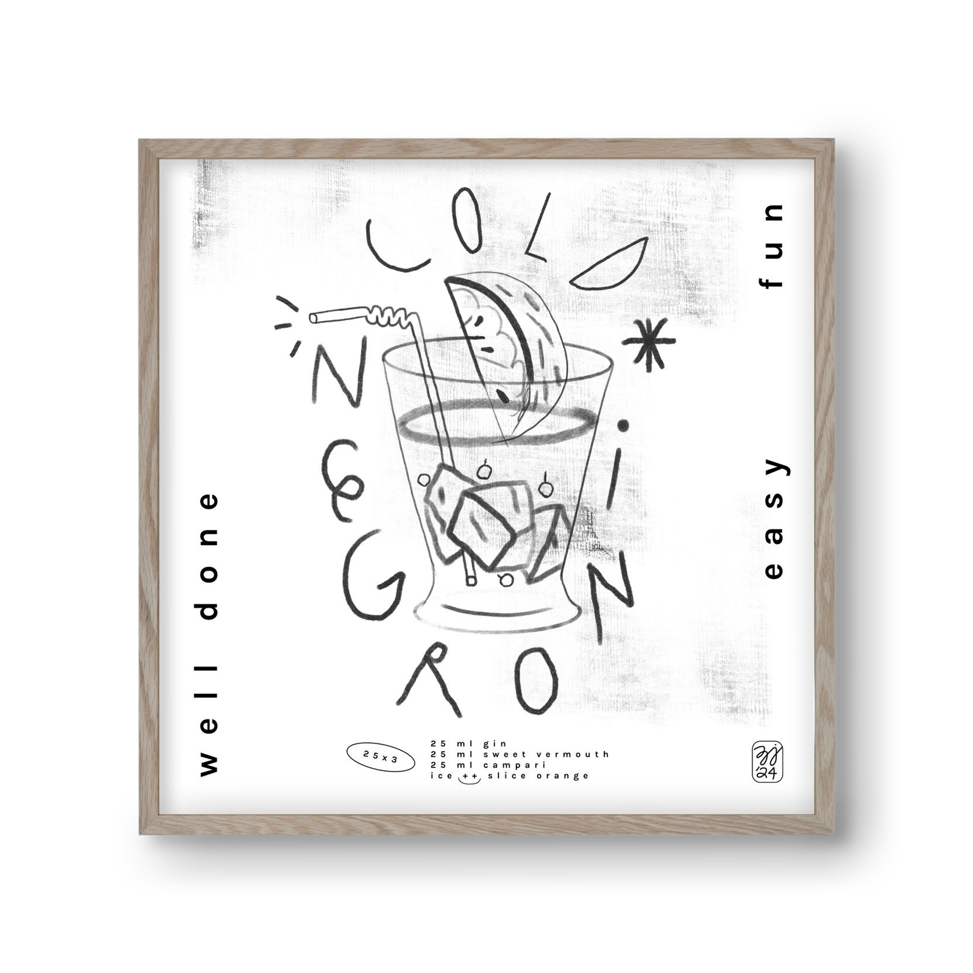 Negroni, 30x30 cm (30x30 cm), Tölgy keret