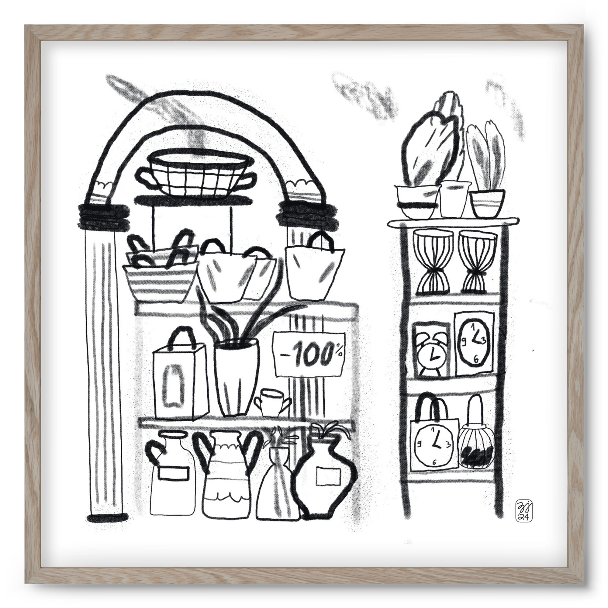 Minus 100%, 50x50 cm (50x50 cm), Tölgy keret