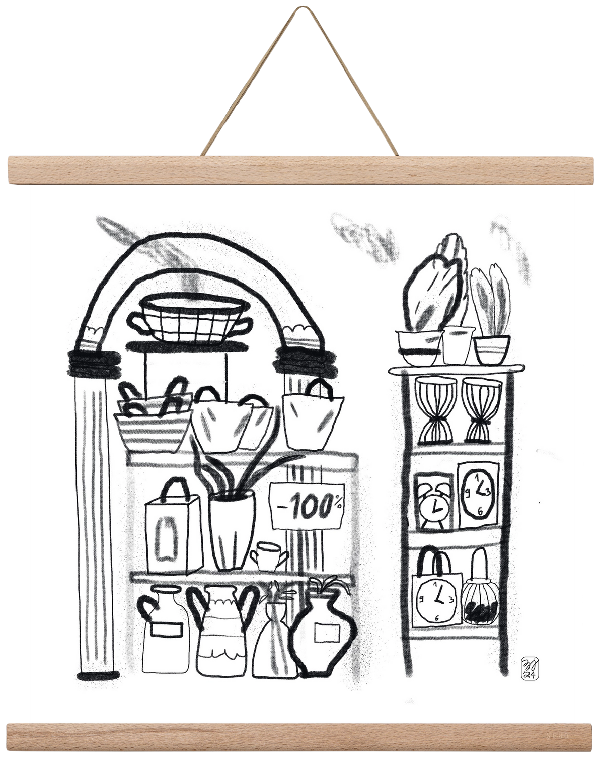 Minus 100%, 40x40 cm (40x40 cm), Tölgy akasztó