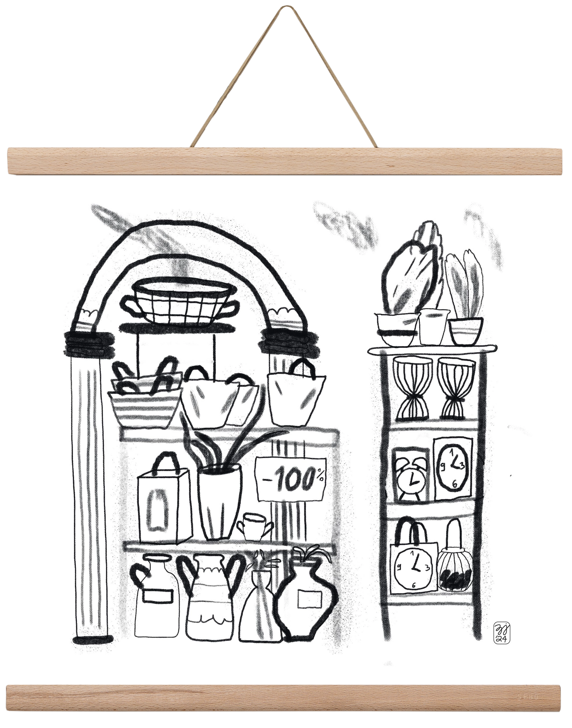 Minus 100%, 40x40 cm (40x40 cm), Tölgy akasztó