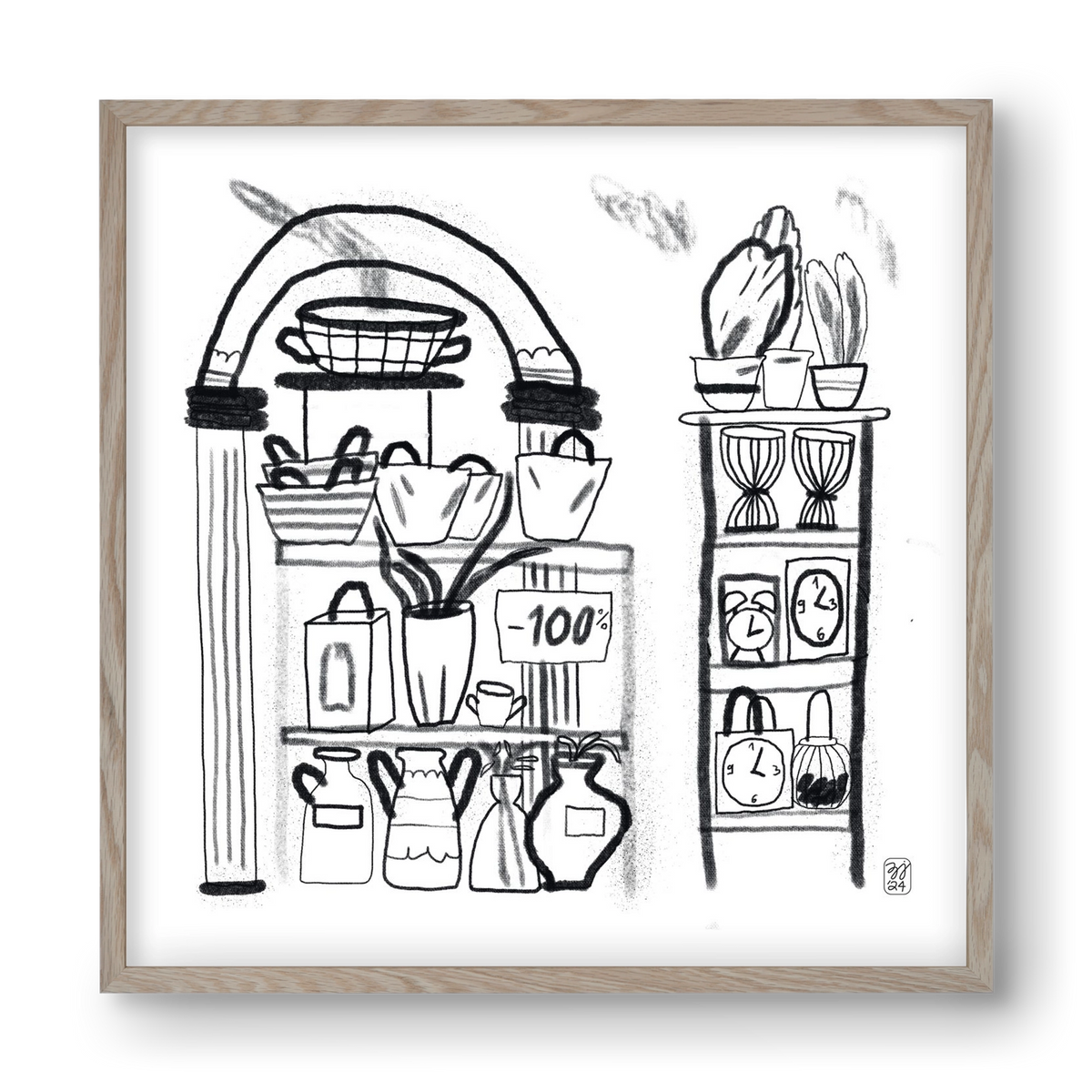 Minus 100%, 40x40 cm (40x40 cm), Tölgy keret