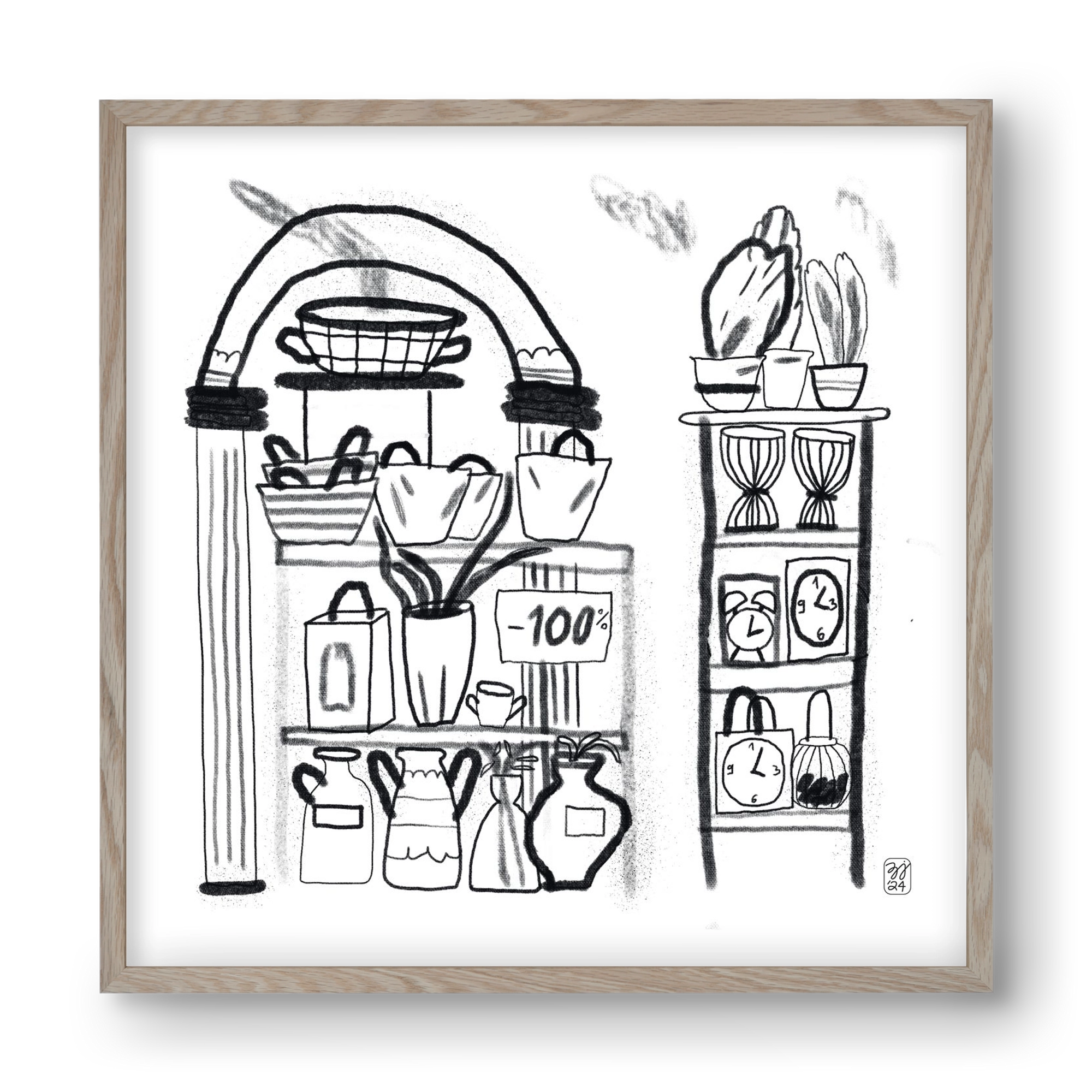 Minus 100%, 40x40 cm (40x40 cm), Tölgy keret