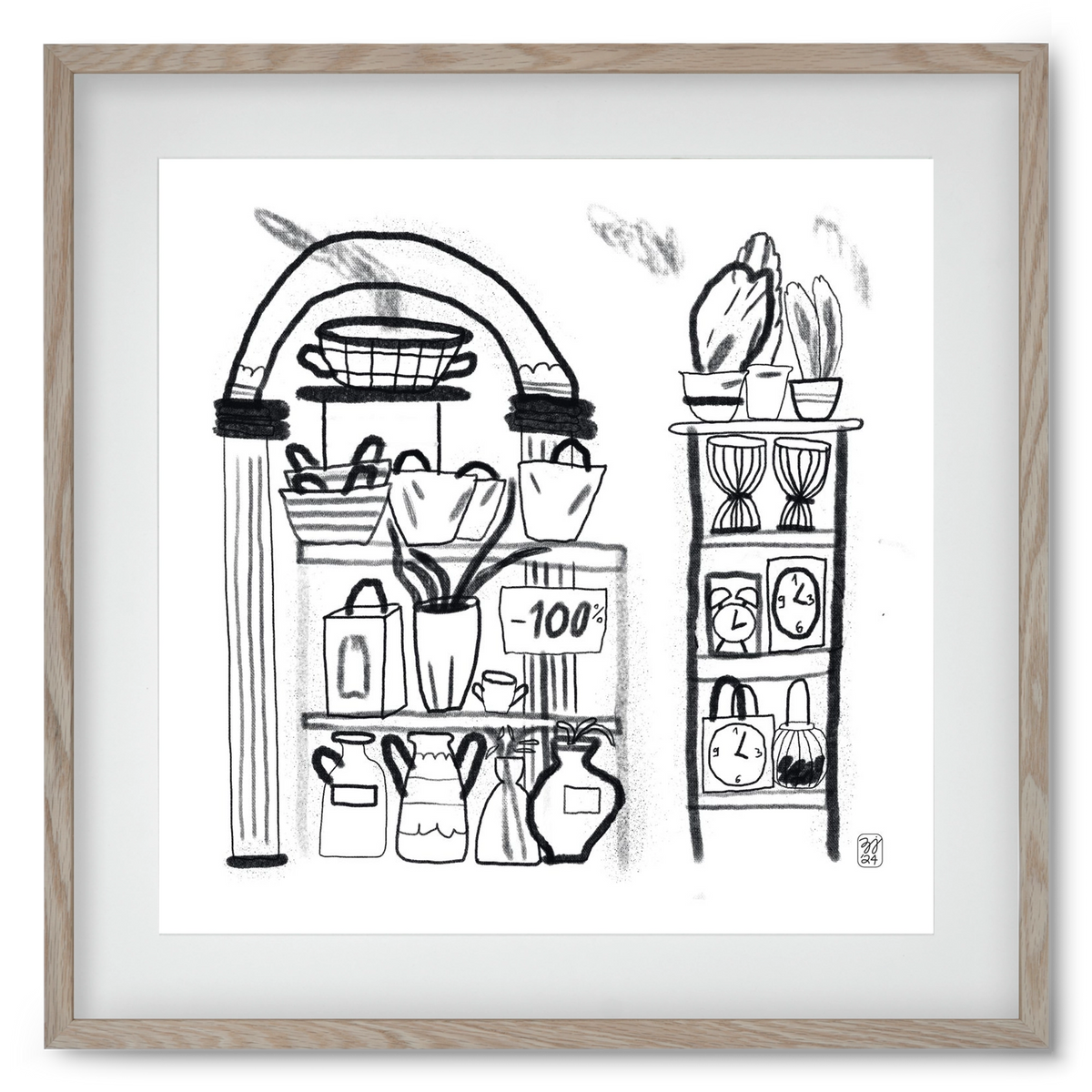 Minus 100%, 50x50 cm (40x40 cm), Tölgy keret, paszpartuval