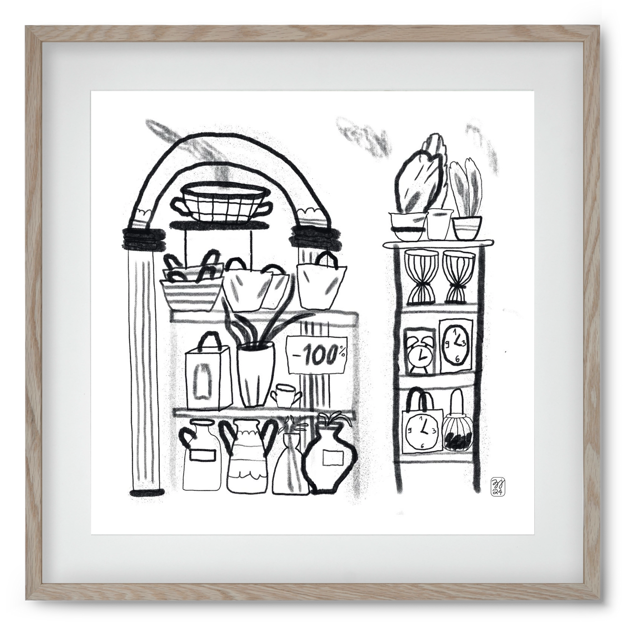 Minus 100%, 50x50 cm (40x40 cm), Tölgy keret, paszpartuval