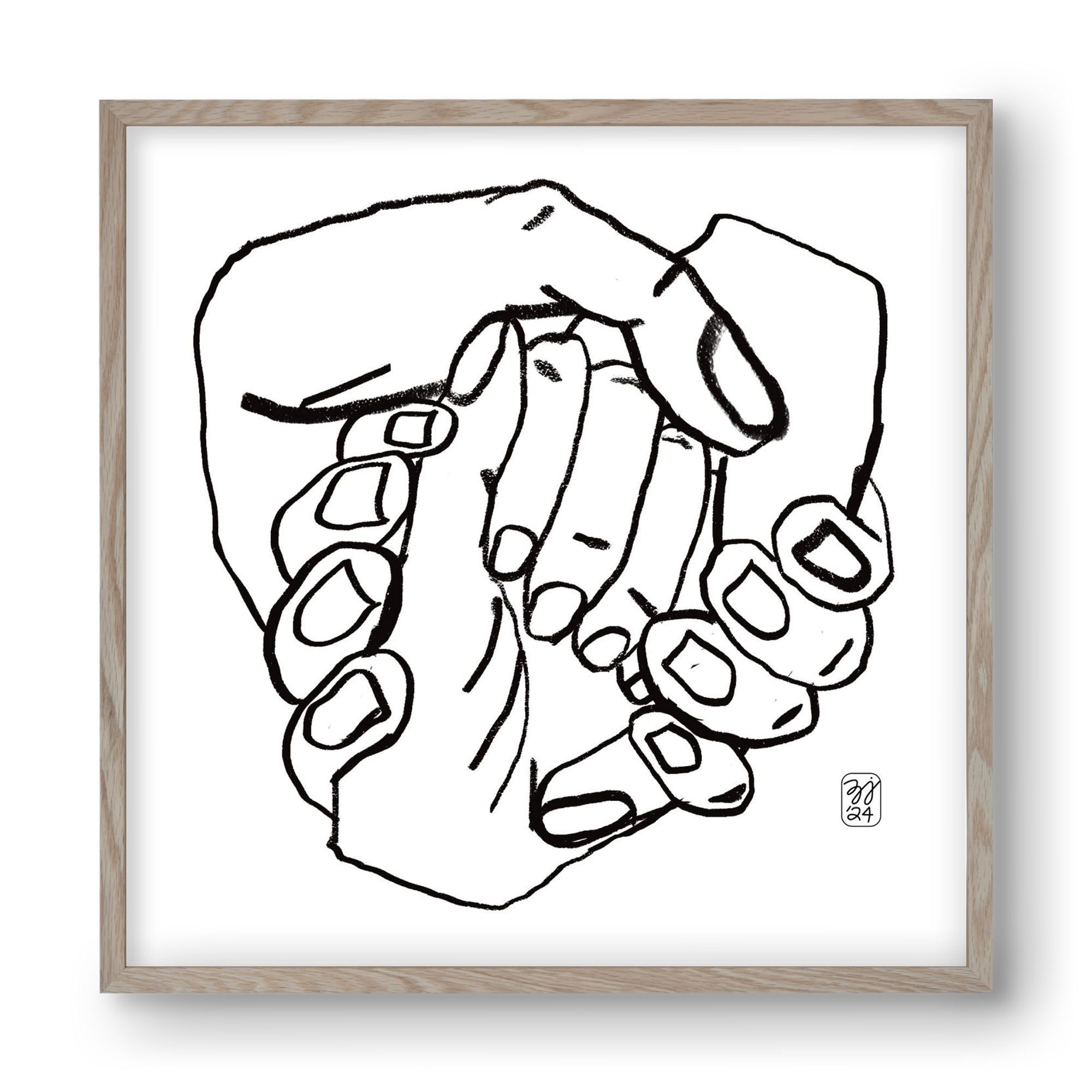 Hand in Handz, 40x40 cm (40x40 cm), Tölgy keret