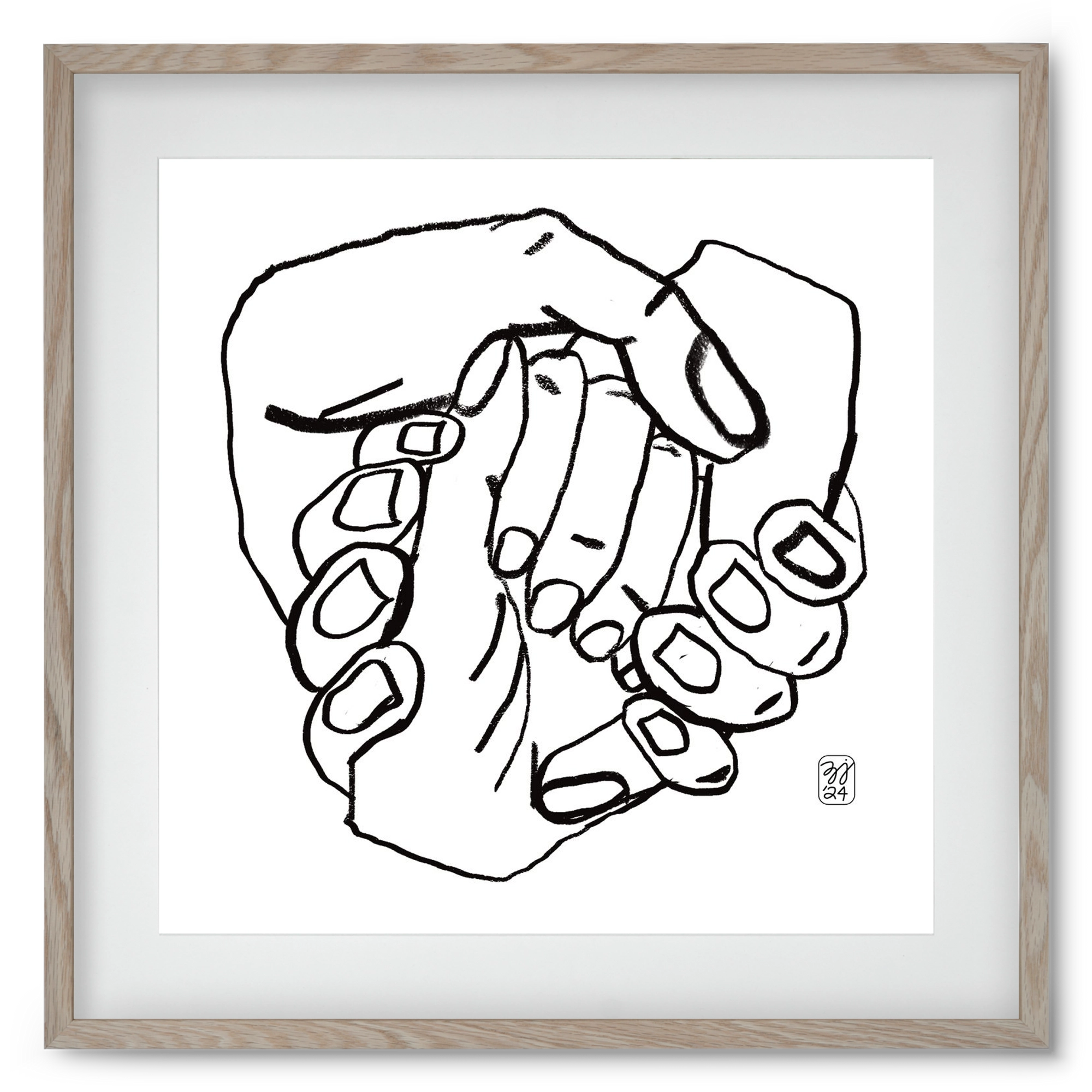 Hand in Handz, 50x50 cm (40x40 cm), Tölgy keret, paszpartuval