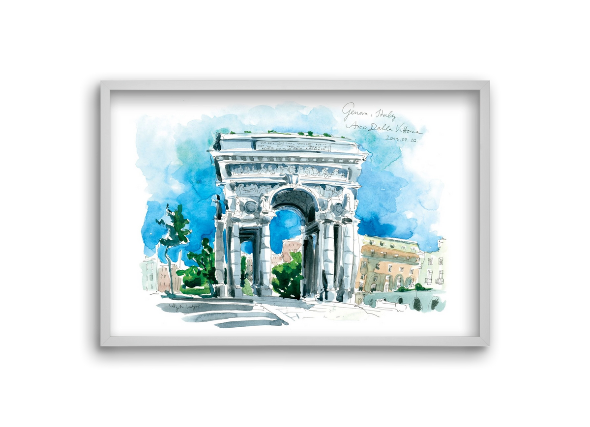 GENOVA, Arco della Vittoria, Italy - 2023.07.26., 30x20 cm (30x20 cm), Fehér keret