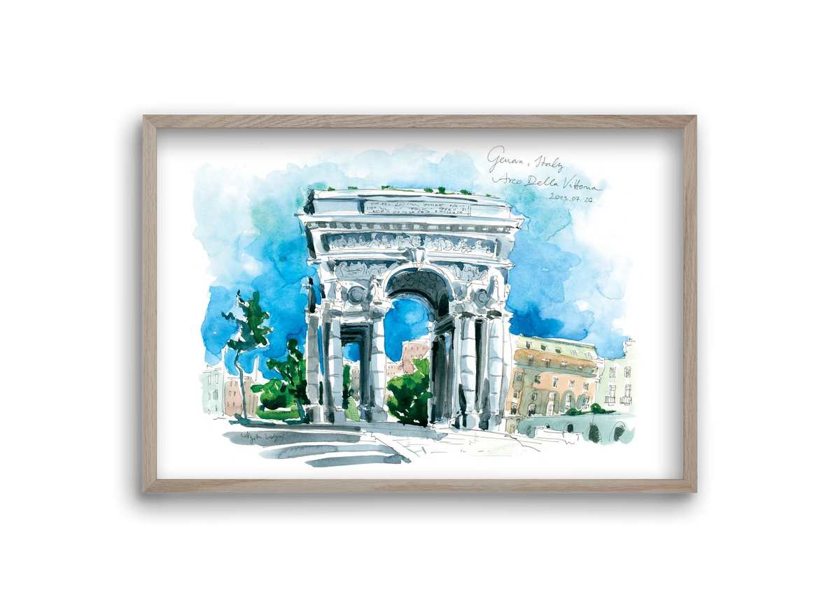 GENOVA, Arco della Vittoria, Italy - 2023.07.26., 30x20 cm (30x20 cm), Tölgy keret