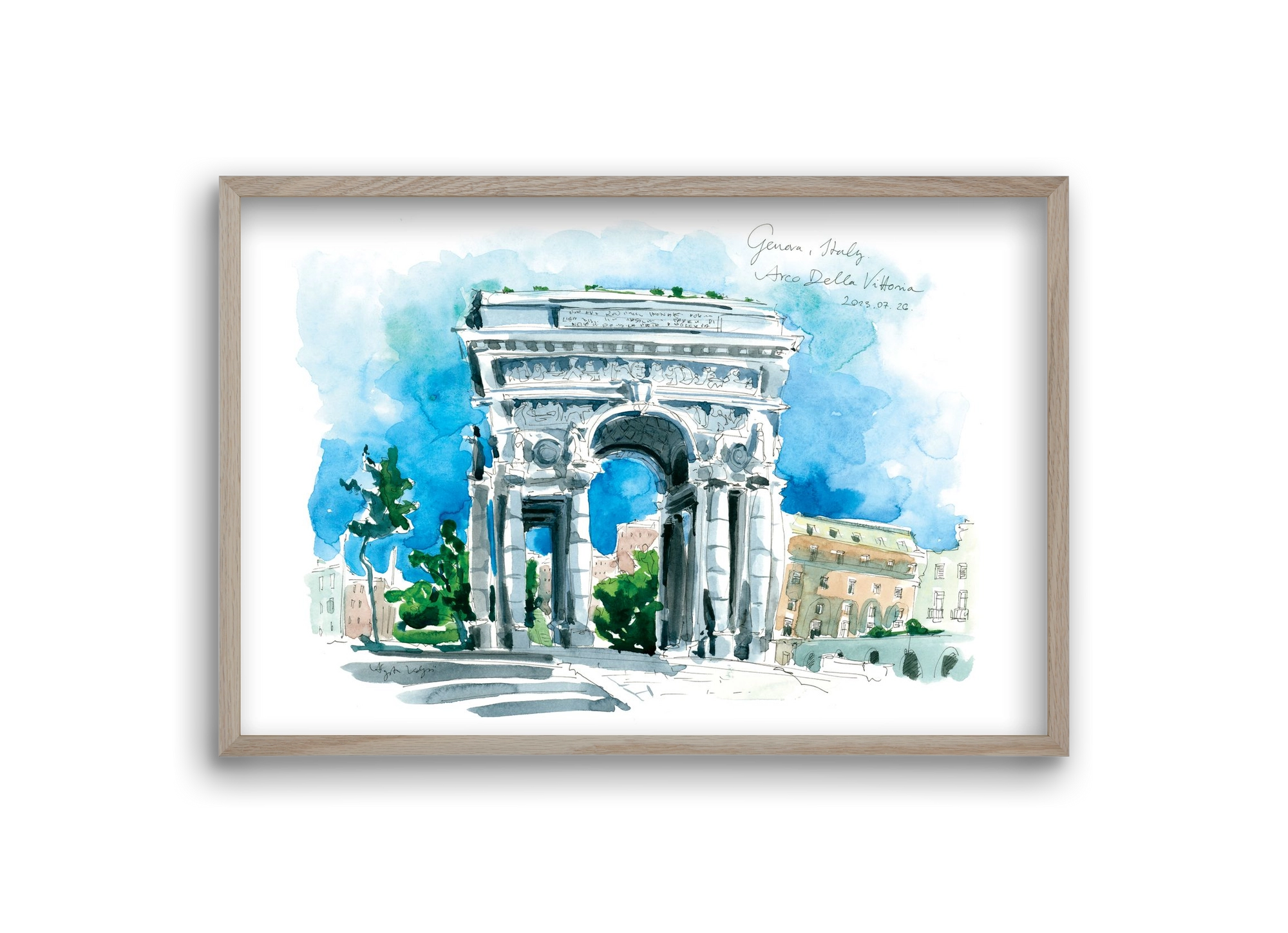 GENOVA, Arco della Vittoria, Italy - 2023.07.26., 30x20 cm (30x20 cm), Tölgy keret