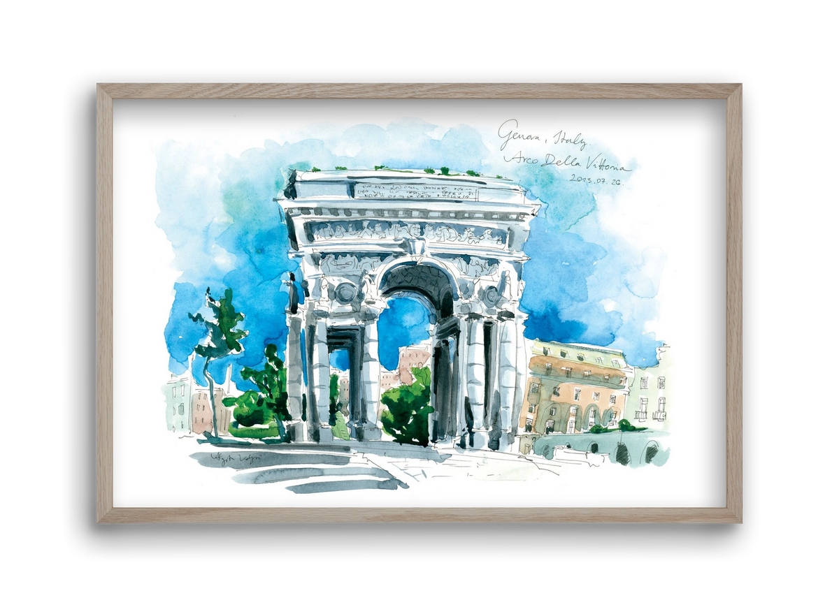 GENOVA, Arco della Vittoria, Italy - 2023.07.26., 45x30 cm (45x30 cm), Tölgy keret