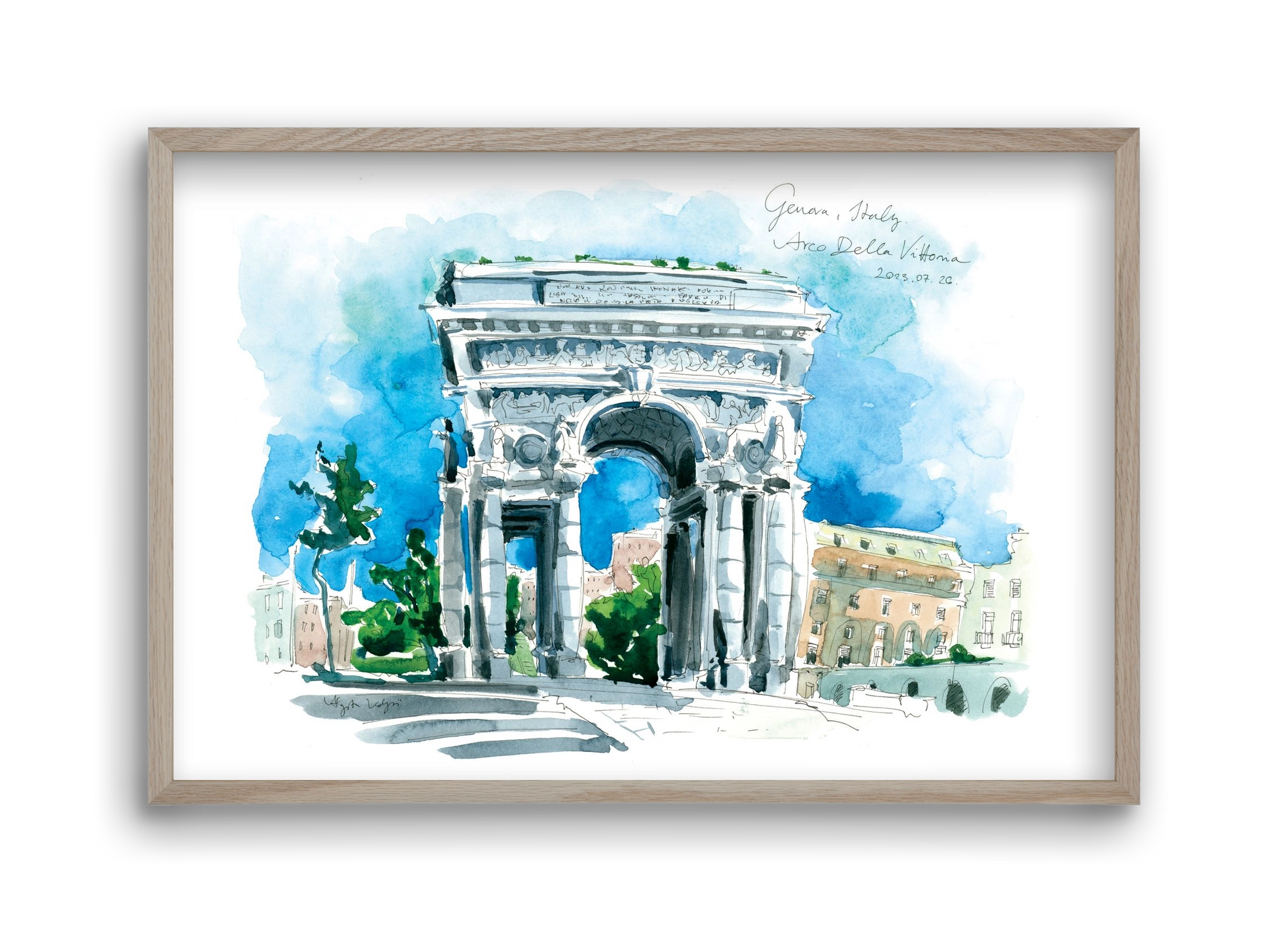 GENOVA, Arco della Vittoria, Italy - 2023.07.26., 45x30 cm (45x30 cm), Tölgy keret