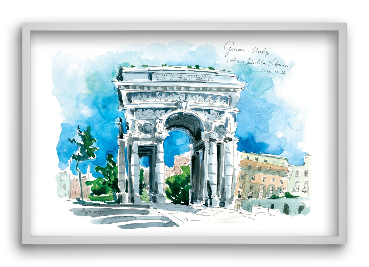 GENOVA, Arco della Vittoria, Italy - 2023.07.26., 60x40 cm (60x40 cm), Fehér keret