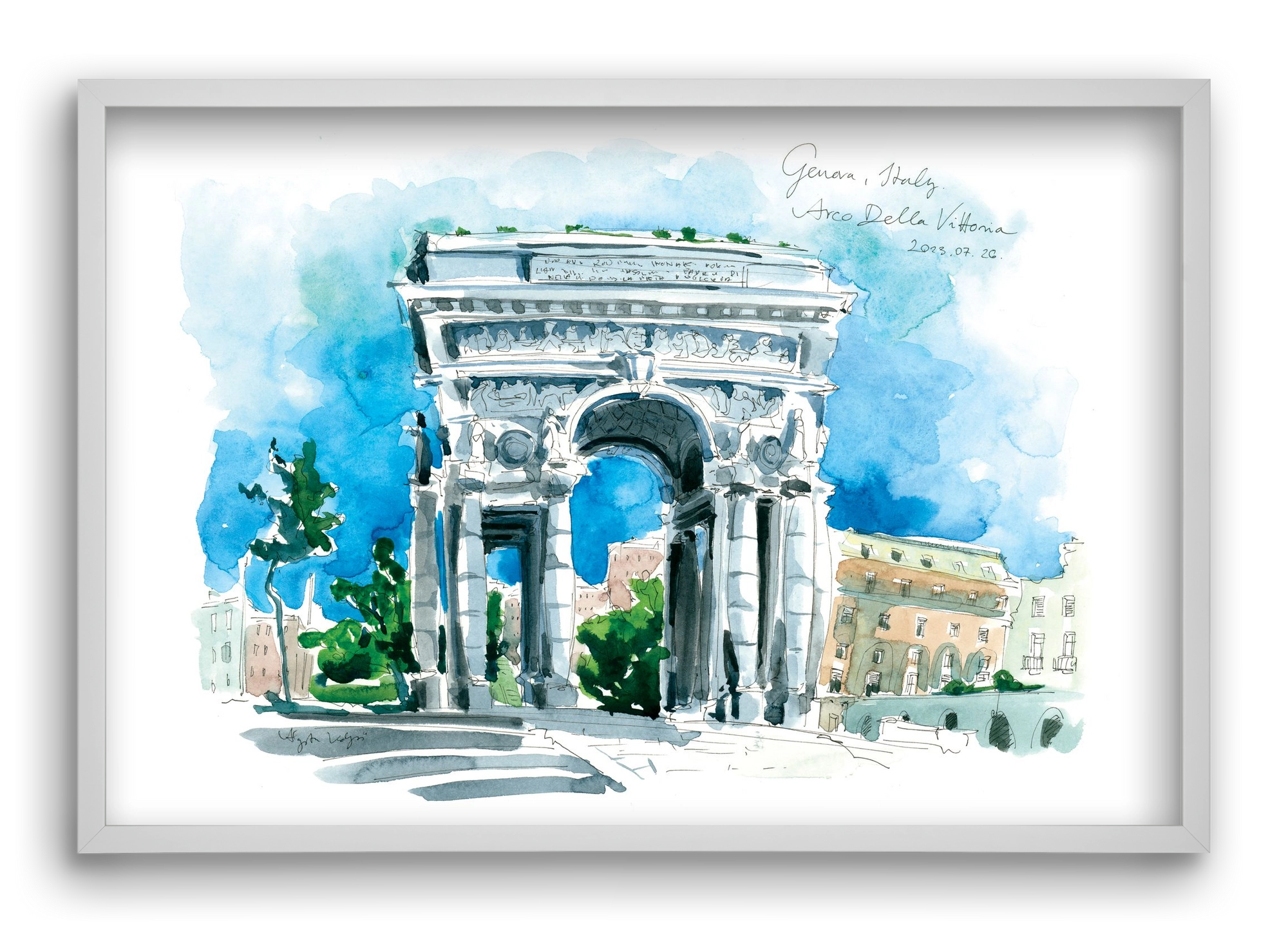 GENOVA, Arco della Vittoria, Italy - 2023.07.26., 60x40 cm (60x40 cm), Fehér keret