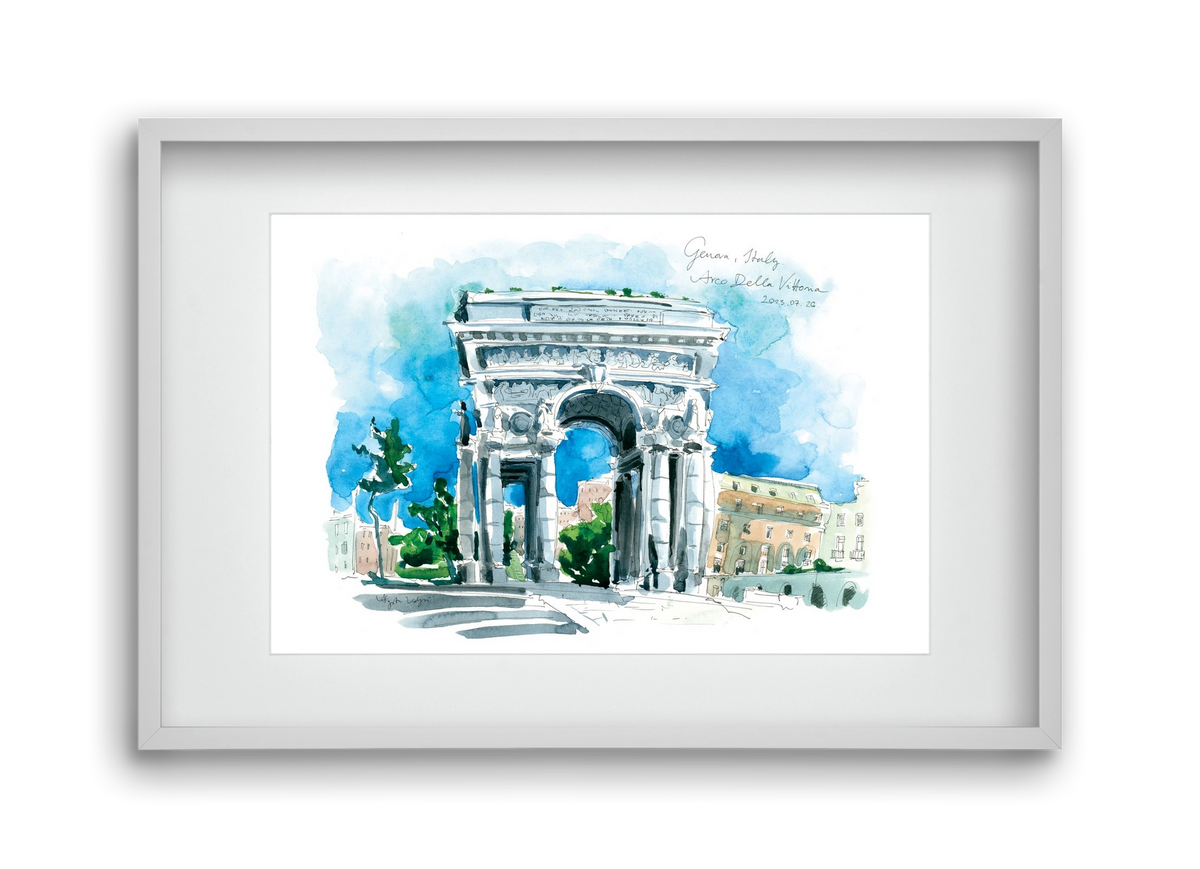GENOVA, Arco della Vittoria, Italy - 2023.07.26., 45x30 cm (30x20 cm), Fehér keret, paszpartuval