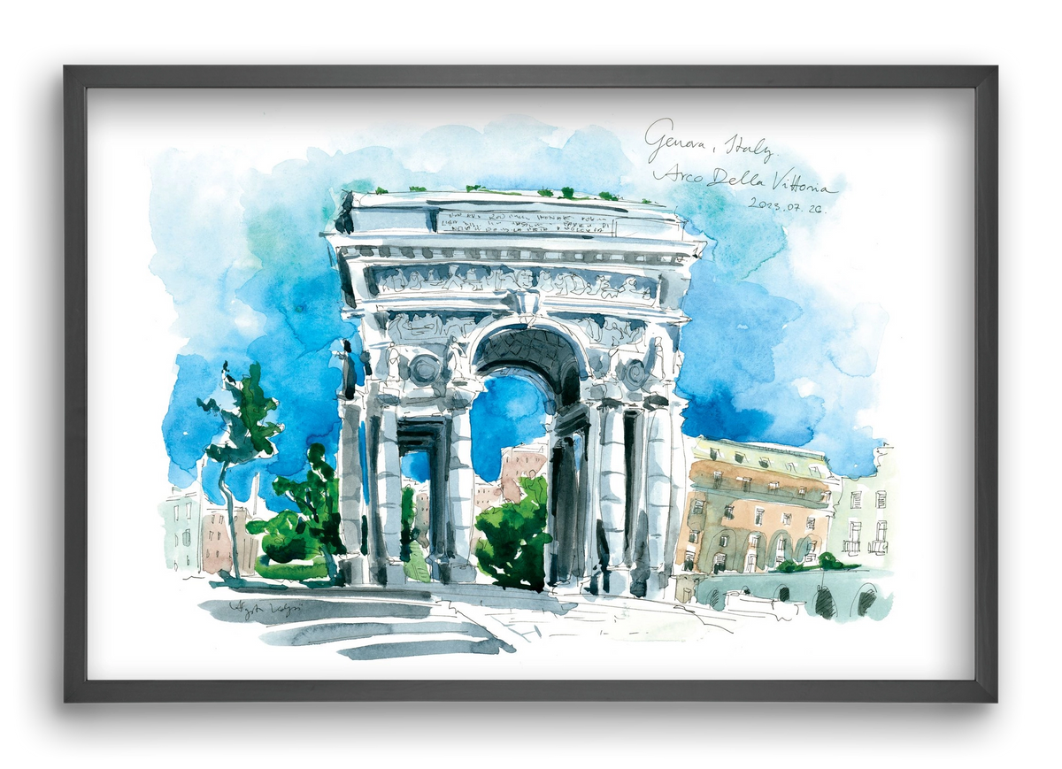 GENOVA, Arco della Vittoria, Italy - 2023.07.26., 60x40 cm (60x40 cm), Fekete keret